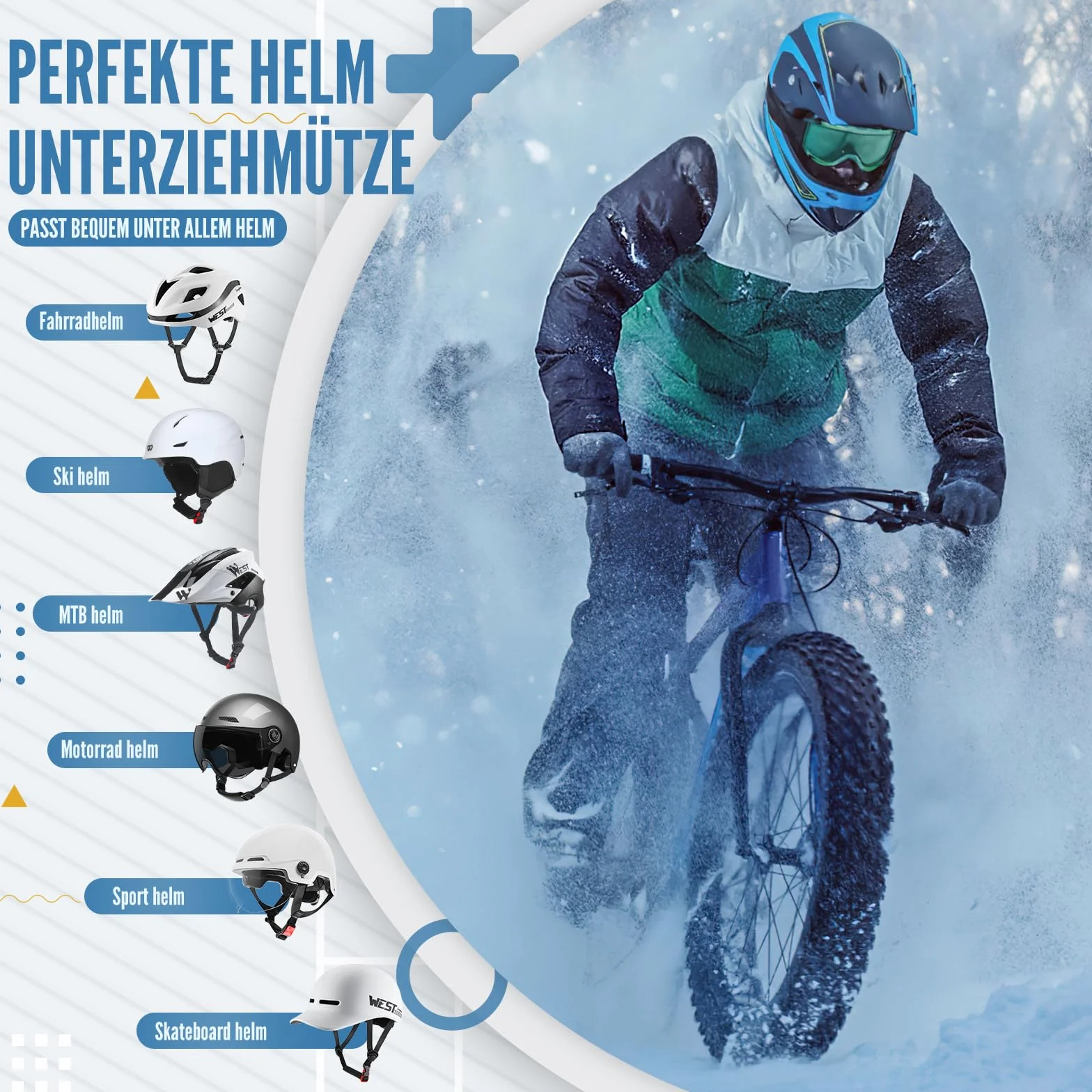 WESTGIRL Czapka rowerowa pod kask z otworem na okulary, wiatroszczelna, ciepła czapka na kask rowerowy, czapka zimowa dla mężczyzn i kobiet, czapka rowerowa