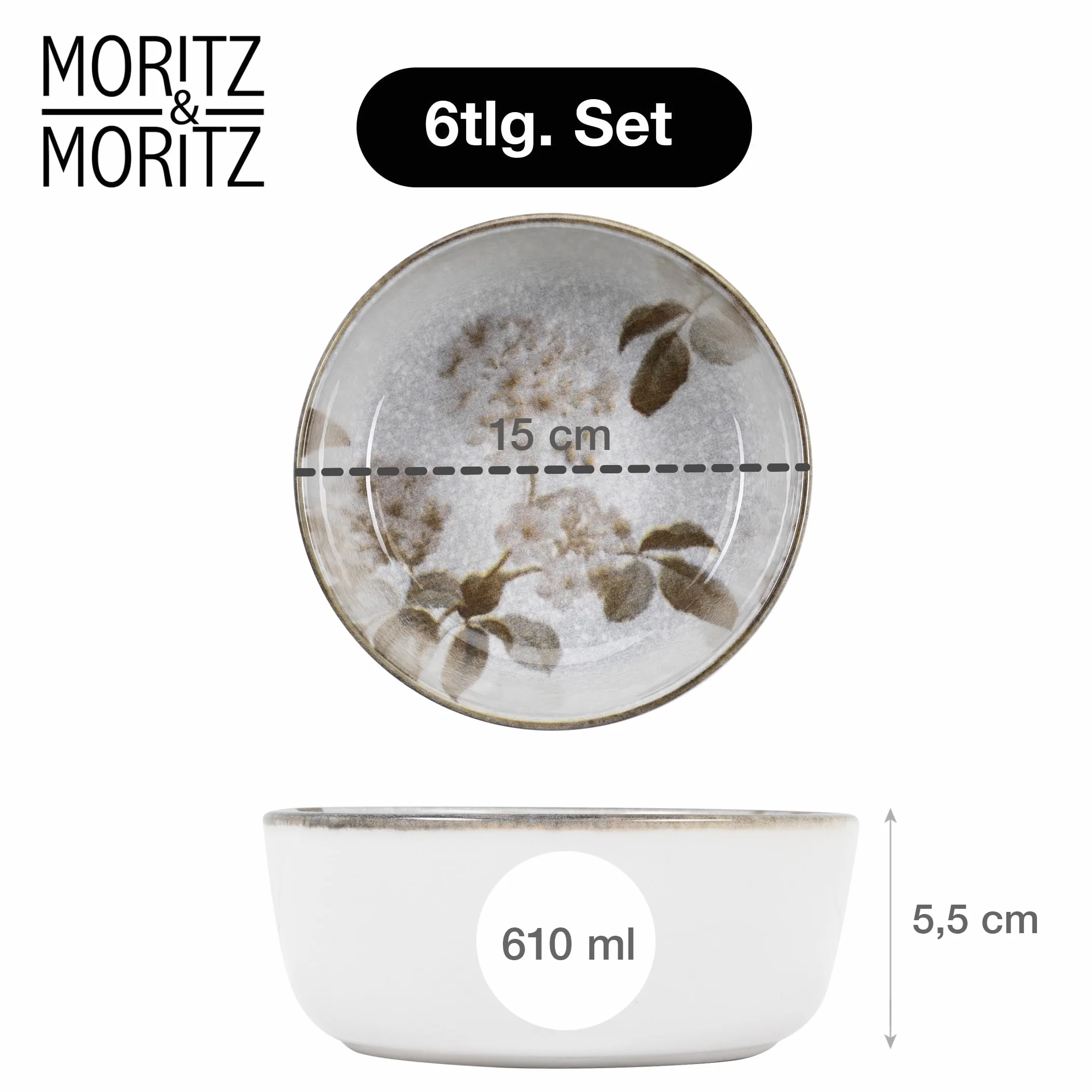 Moritz & Moritz BLOSSOM porcelanowe miseczki na musli zestaw 6 sztuk 610 ml