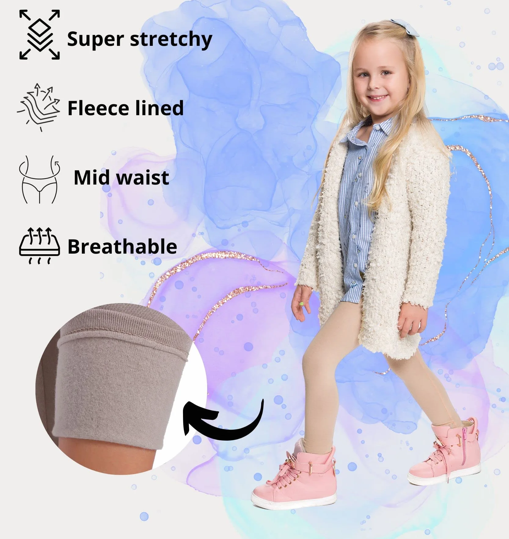 hi!mom Zimowe legginsy dziecięce pełnej długości bawełniane spodnie dziecięce materiał termiczny grube zimowe legginsy dla dzieci ciepłe oddychające spodnie dziecięce na co dzień dla dzieci dziewczęce