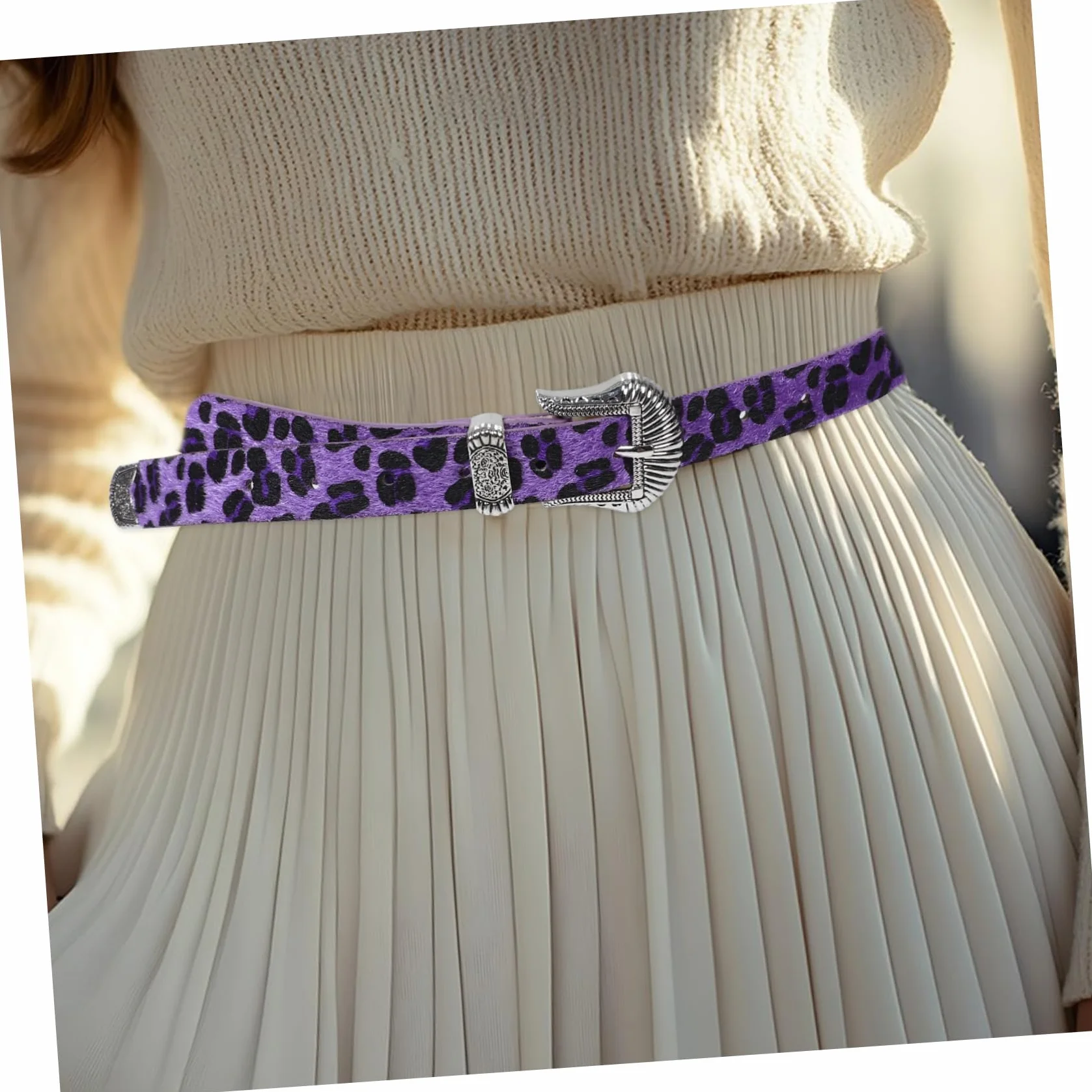 Modny Pasek Z Nadrukiem W Panterkę Dla Kobiet W Stylu Vintage Western Szeroki Pasek Z Klamrą Fioletowy