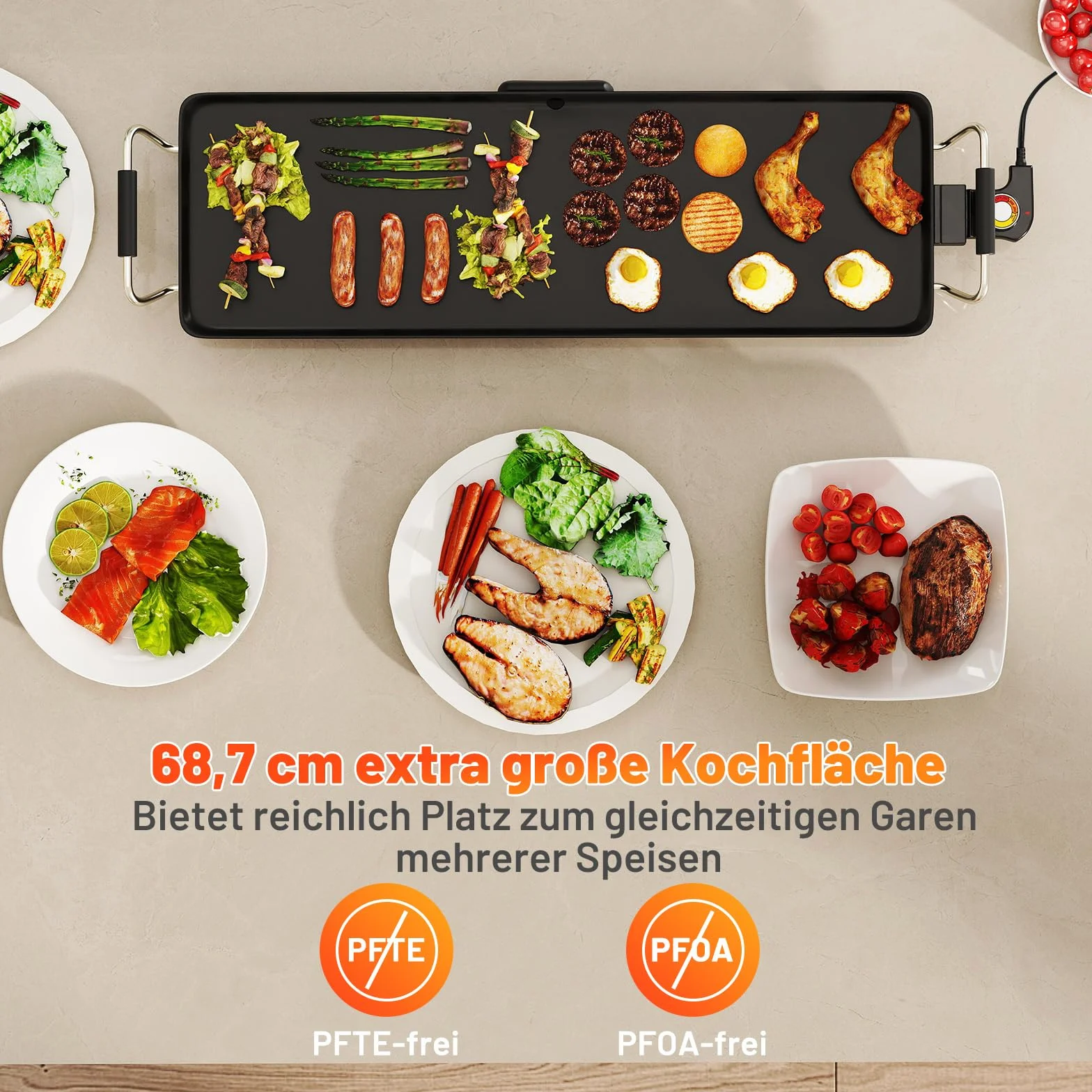 COSTWAY Teppanyaki elektryczna płyta grillowa 70 cm z powłoką zapobiegającą przywieraniu regulacją temperatury