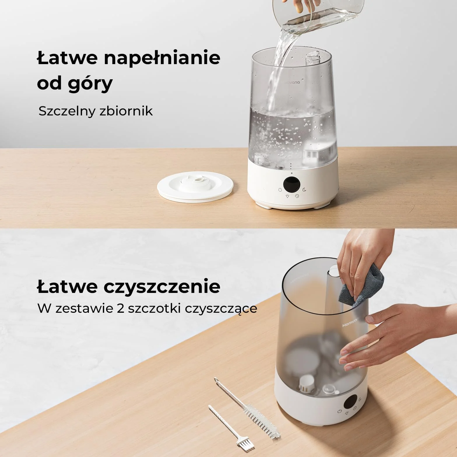 Homvana Nawilżacz Powietrza 3,6L Plastik Sypialnia Pokoju Dziecka, Ultradźwiękowy 360° Cool Mist, 34h Pracy, Bardzo Cichy 16 dB (SilentSpray), Bez BPA, Dyfuzor Zapachowy, 7 Kolorów LED