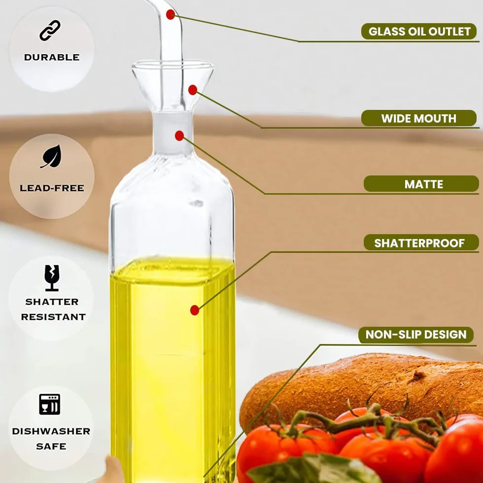Bugucat Butelka na olej, szklana butelka 500 ml (2 szt.), dozownik na ocet i olej, butelki na likier, wódkę, olej, oliwę z oliwek, dozownik z zabezpieczeniem przed wyciekiem, do oleju, sałatek
