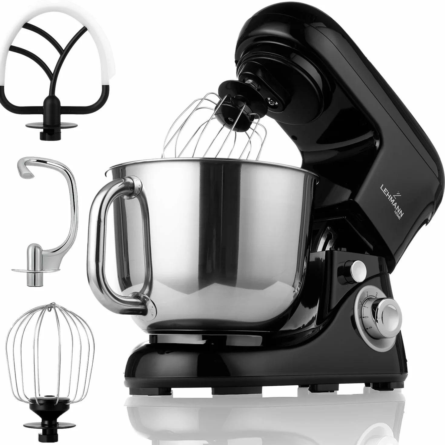 Lehmann LHOPM-1305C Robot kuchenny planetarny z misą ze stali nierdzewnej 5l, wielofunkcyjny mikser do wyrabiania ciasta z 6 prędkościami 2200 W
