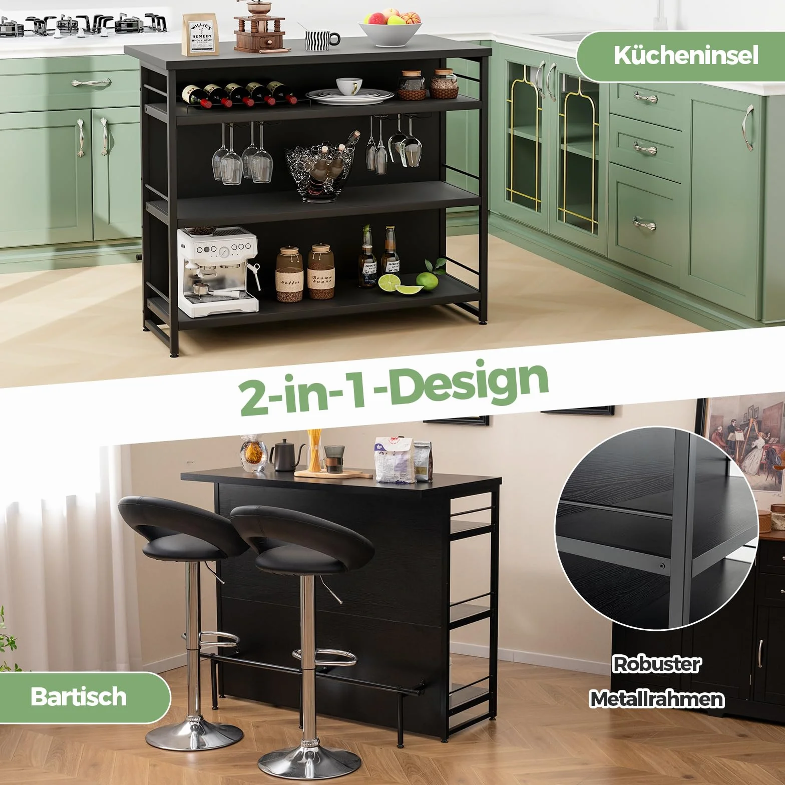 COSTWAY Domowy bar z 4 półkami, regał na wino z uchwytem na kieliszki, 120x60x101 cm, czarny