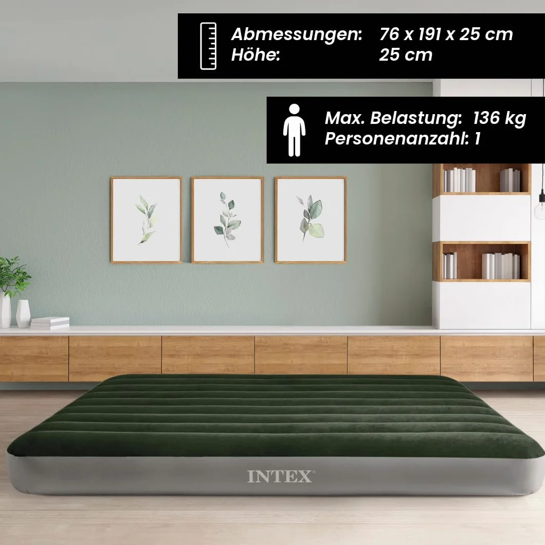 Intex Materac Dmuchany 76 x 191 x 25 cm Szary Czarny