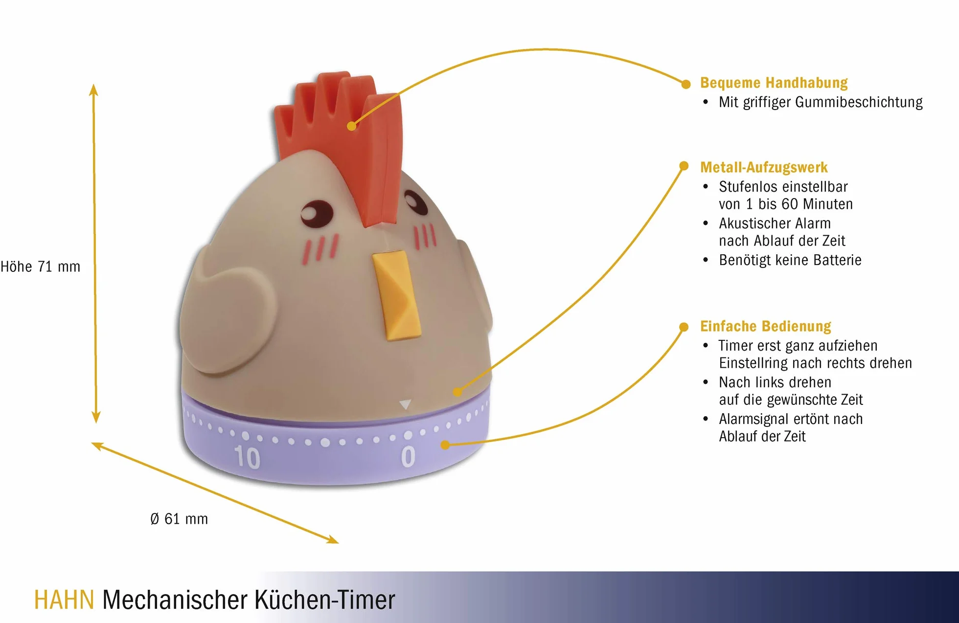 TFA Dostmann 38.1040 HAHN kuchnia, mechaniczny timer, zegar do jajek, zabawny, tworzywo sztuczne