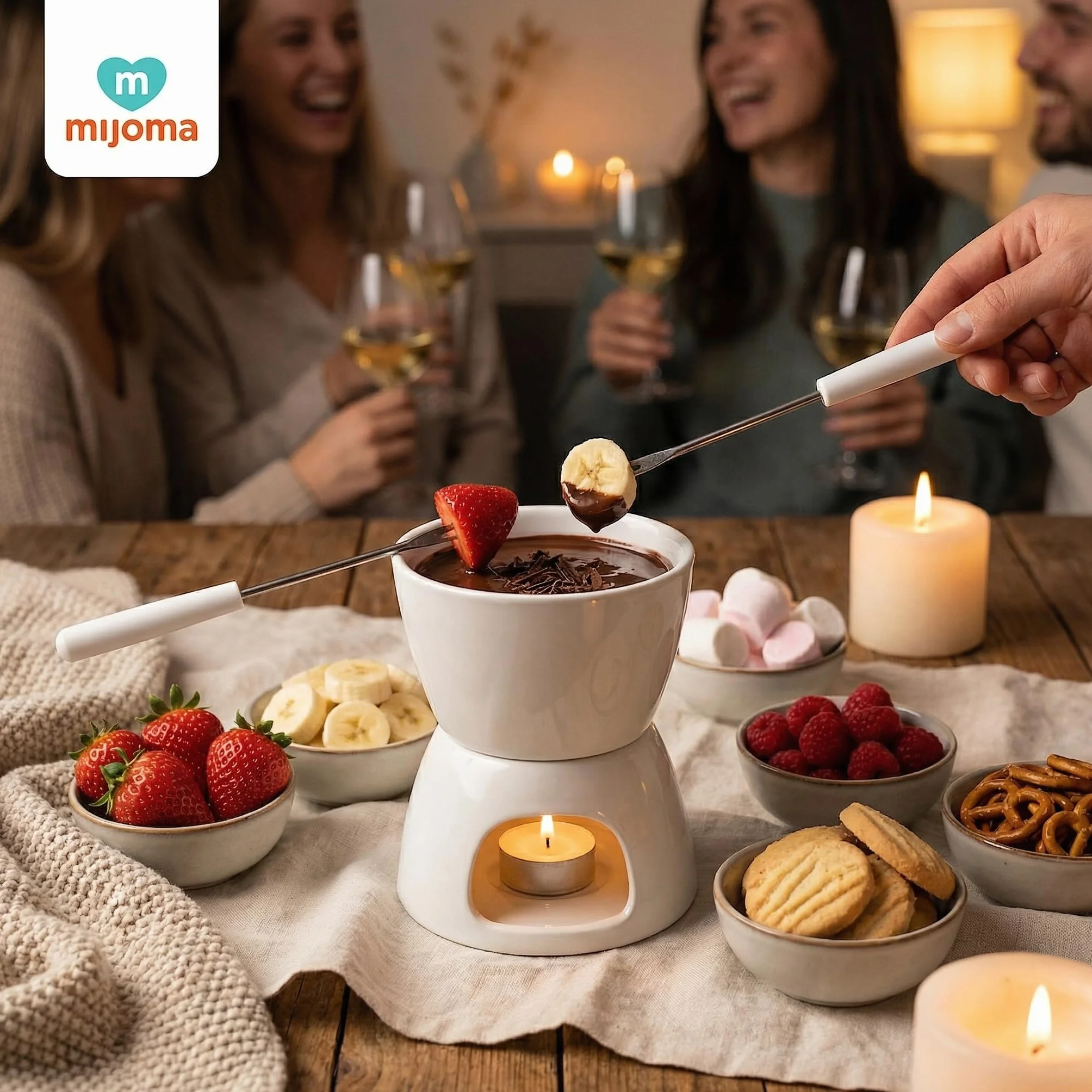 MIJOMA Mini zestaw do fondue czekoladowego biały 2 widelczyki