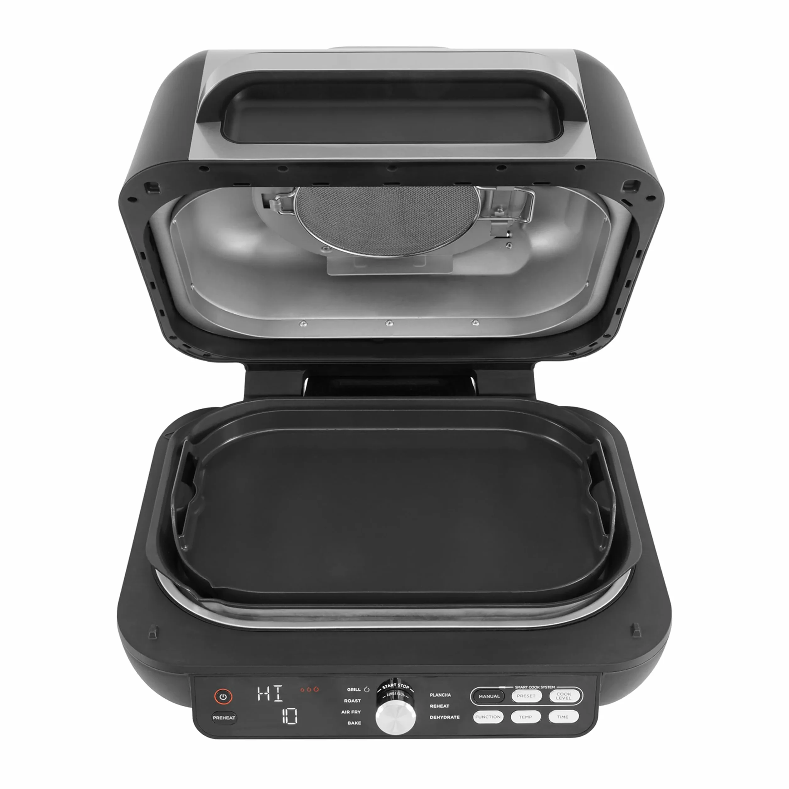 Ninja Foodi MAX PRO Grill, płaska płyta i frytkownica beztluszczowa z cyfrową sondą kuchenną i termometrem, 3,8 l, 7 funkcji gotowania w 1, części można myć w zmywarce, srebrno/czarny, AG651EU