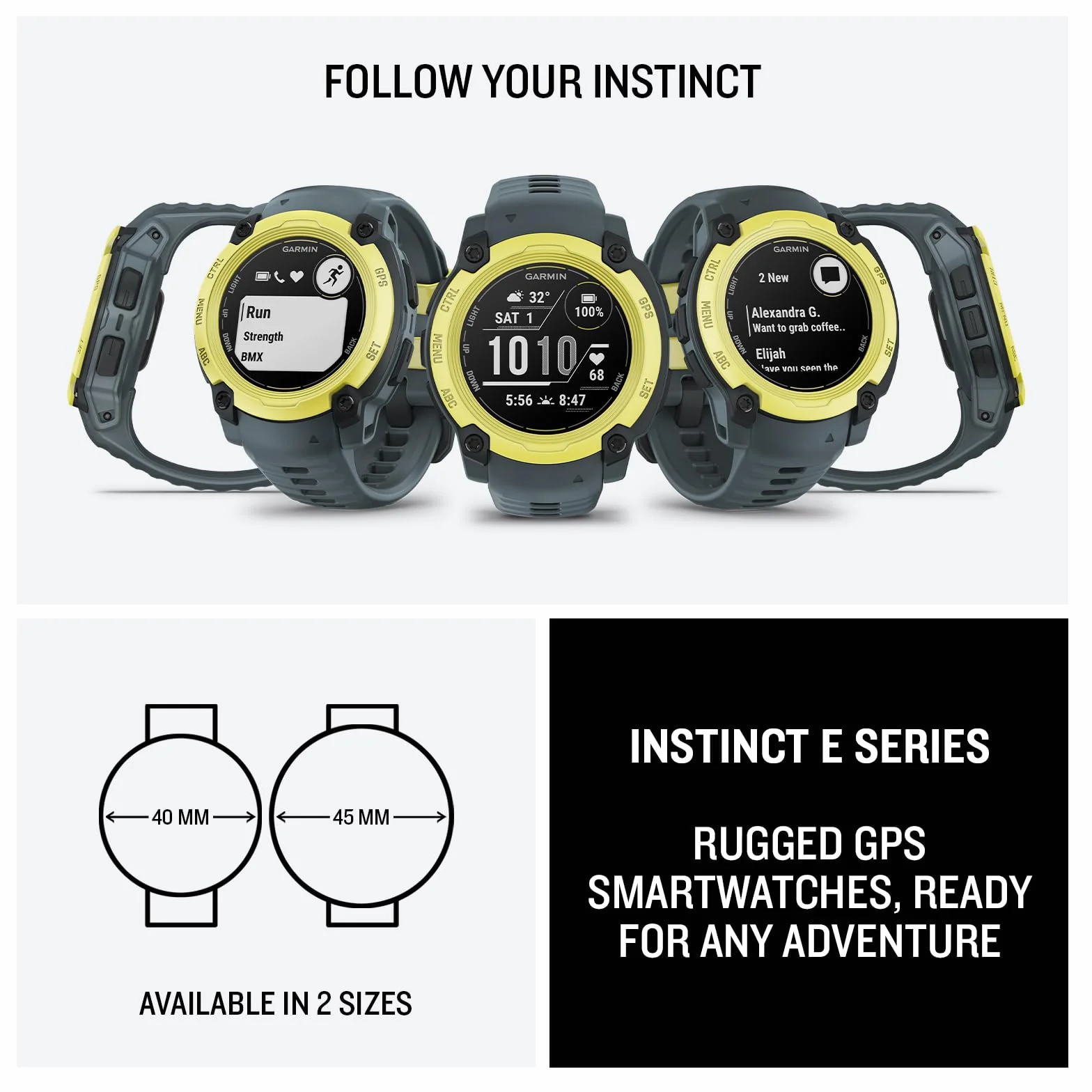 Garmin Instinct E, 40 mm GPS Smartwatch, Electric Lime Bezel/Twilight Band