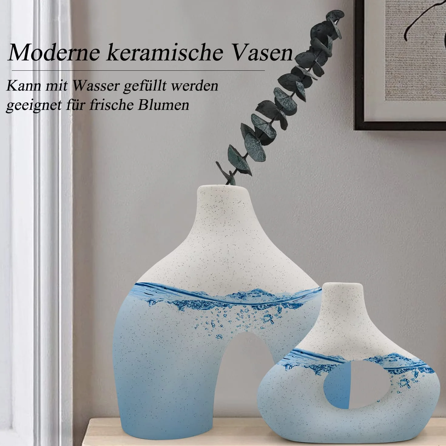 CEMABT Czarny Wazon Ceramiczny, 2-Częściowy Zestaw Podwójnych Wazonów do Nowoczesnego Stylu Boho i Nordyckiego Minimalizmu, Salonu, Wesela, Kolacji, Imprezy, Biura i Sypialni
