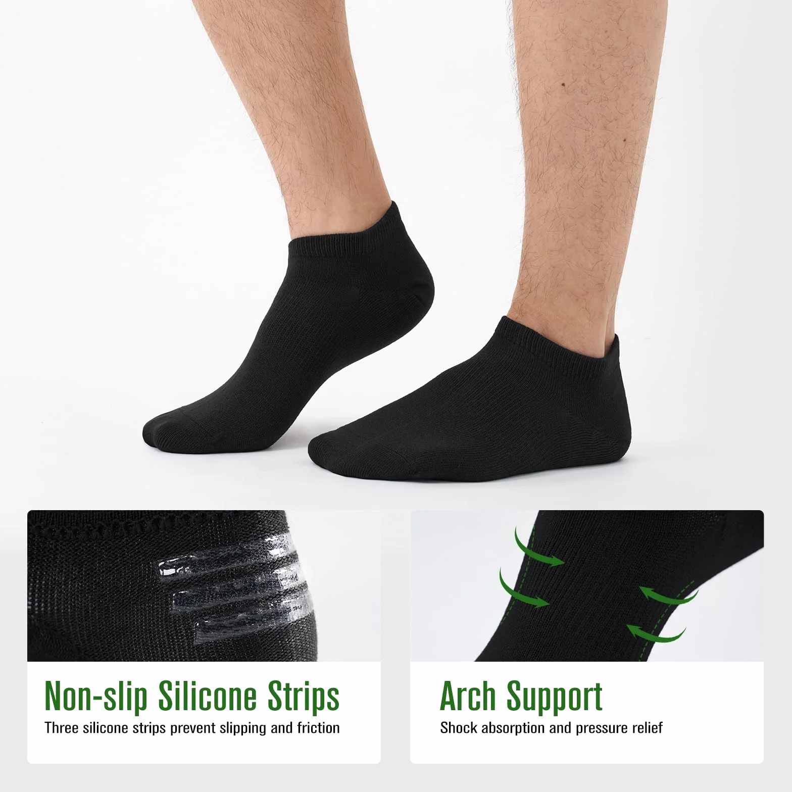 Niorasen Skarpetki Stopki Męskie i Damskie Bambusowe 6 Par, Niewidoczne Skarpetki Unisex Oddychające z Antypoślizgowym Silikonem, do Sneakersów i Mokasynów, Rozmiar 35-50