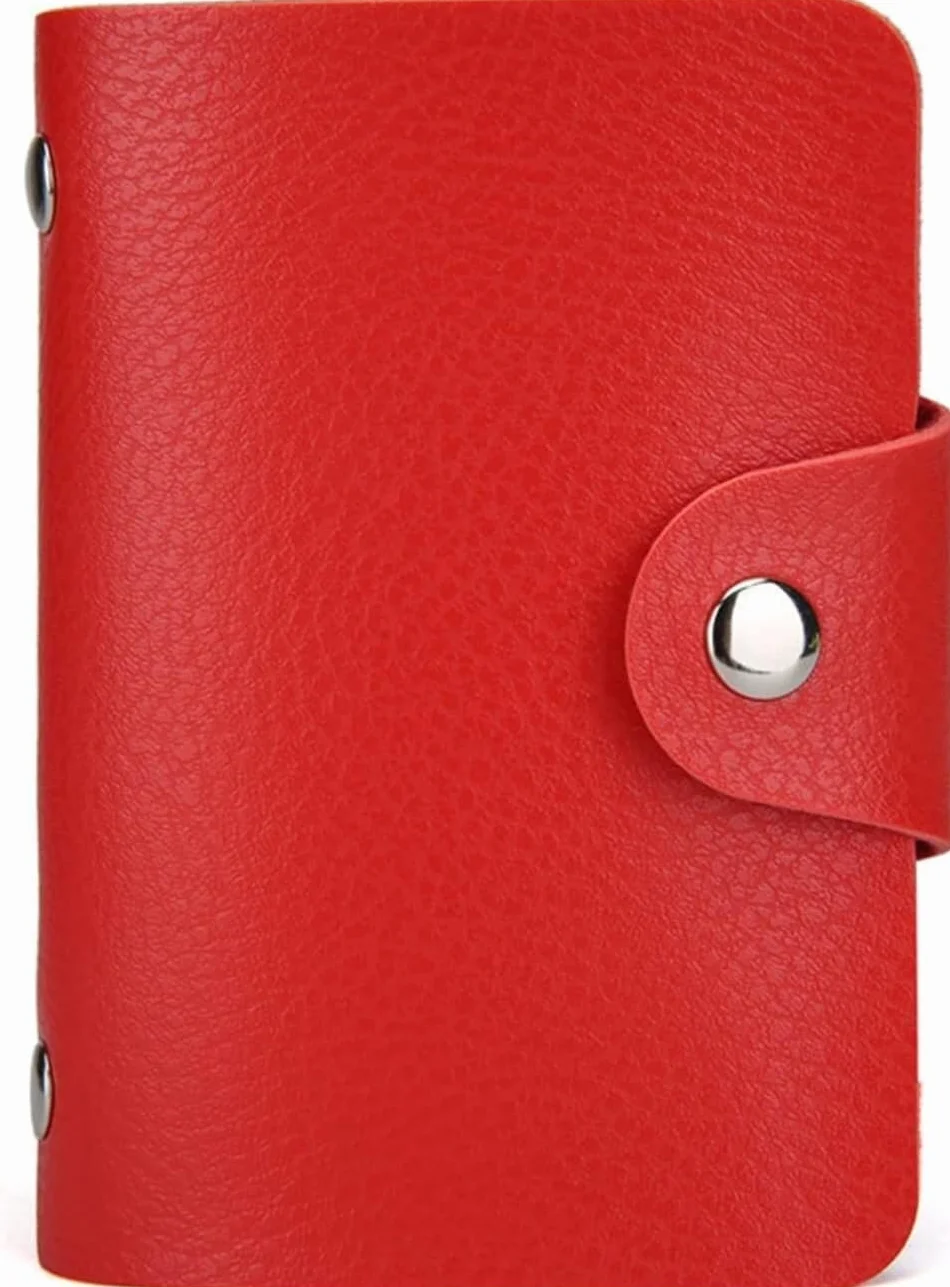 Skórzane etui na karty z 24 przegródkami na wizytówki, etui na karty dla mężczyzn i kobiet, etui na dowód osobisty, organizer na karty kredytowe, portfel na paszport (czerwony)