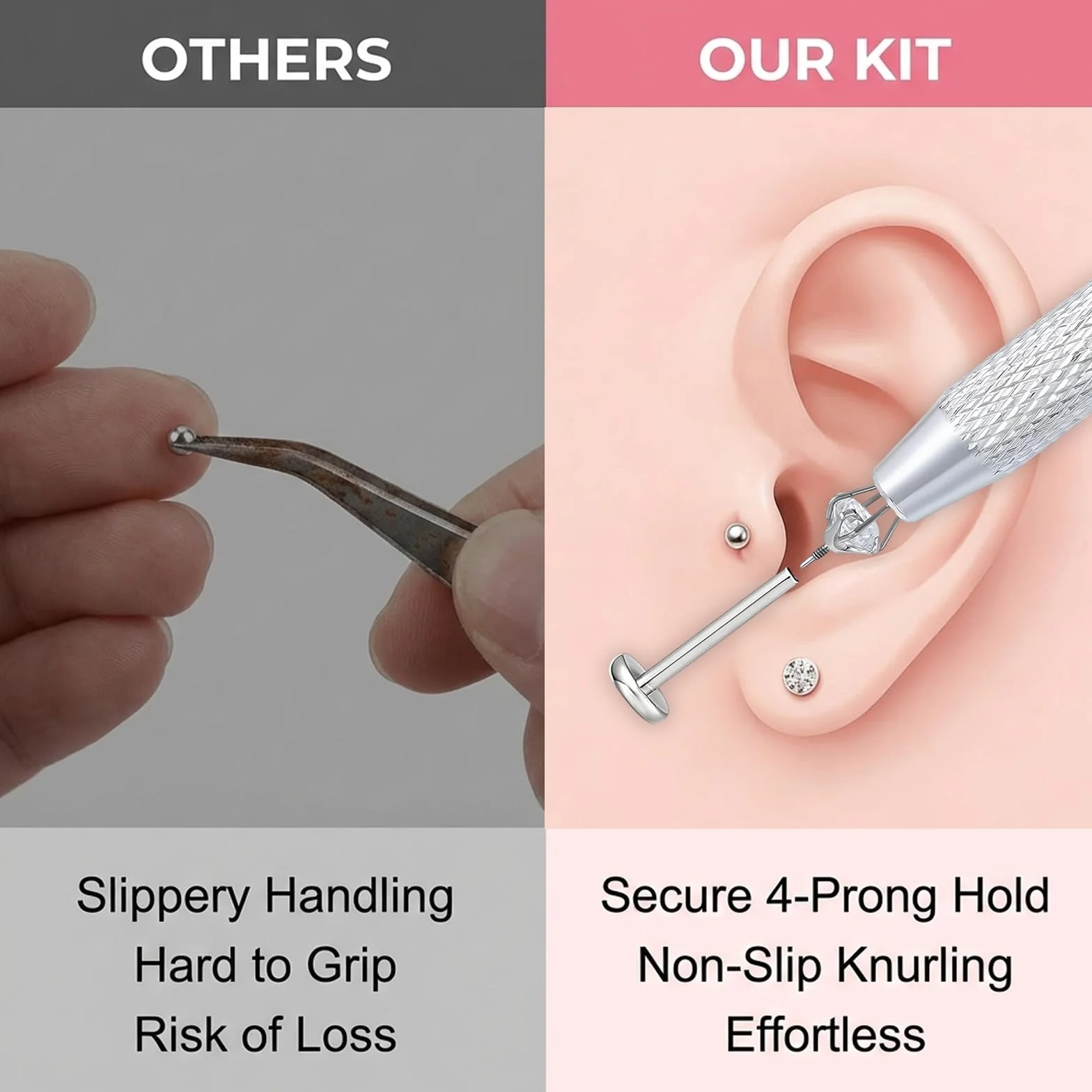 Werkzeugsatz Piercing narzędzia do biżuterii do ciała ze stali nierdzewnej, asystent do 14G 16G 18G 18G 20G stożkowe igły do wkładania, wewnętrzne i zewnętrzne uchwyty gwintowane do ucha, nosa,