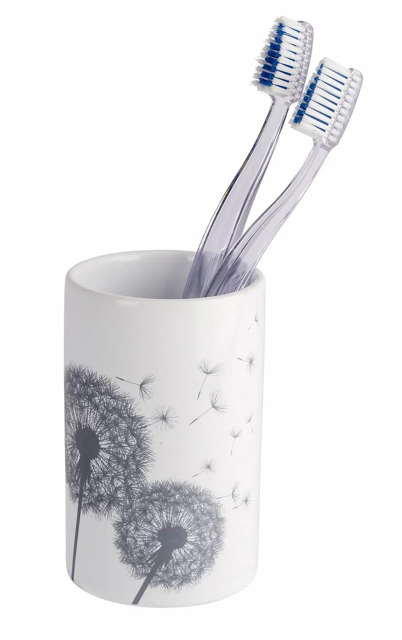 WENKO Astera ceramiczny kubek na szczoteczkę do zębów biały szary 7 x 7 x 11 cm