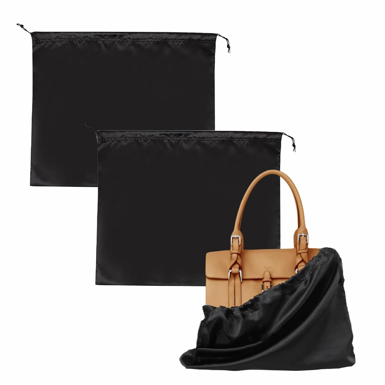 2 sztuki Tote Dust Bag jedwabny pokrowiec chroniący przed kurzem torba do przechowywania 50 × 40 cm ze sznurkiem do przechowywania portmonetek, butów i kozaków (czarny)