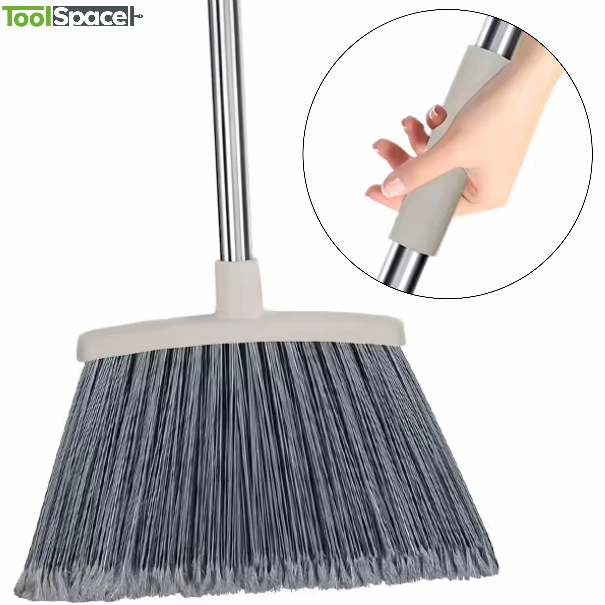ToolSpace Szczotka Zmiotka Miotła z Długim Kijem Szara Stalowy Kij