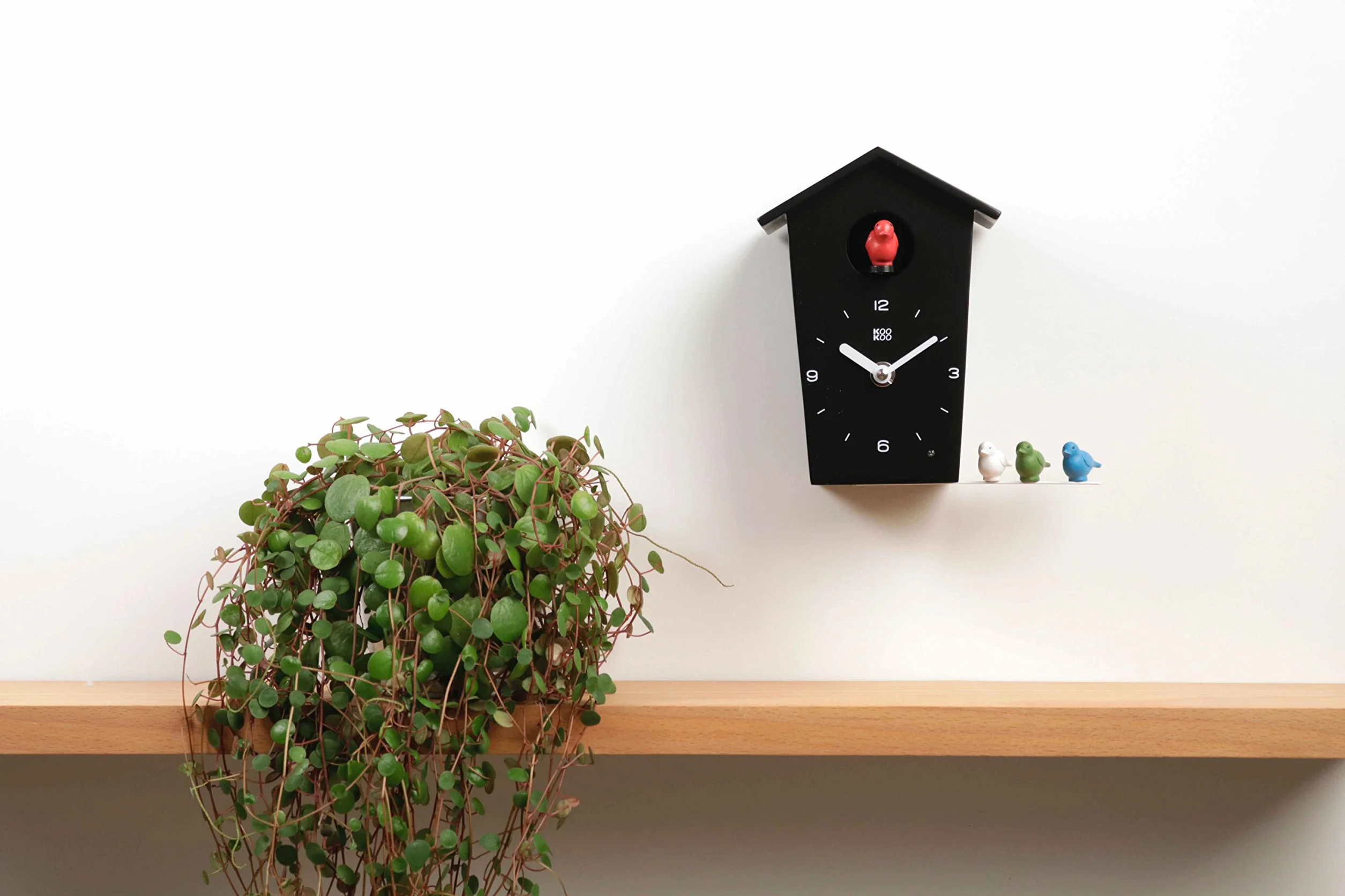 KOOKOO Birdhouse Mini czarny zegar z kukułką 12 głosów ptaków
