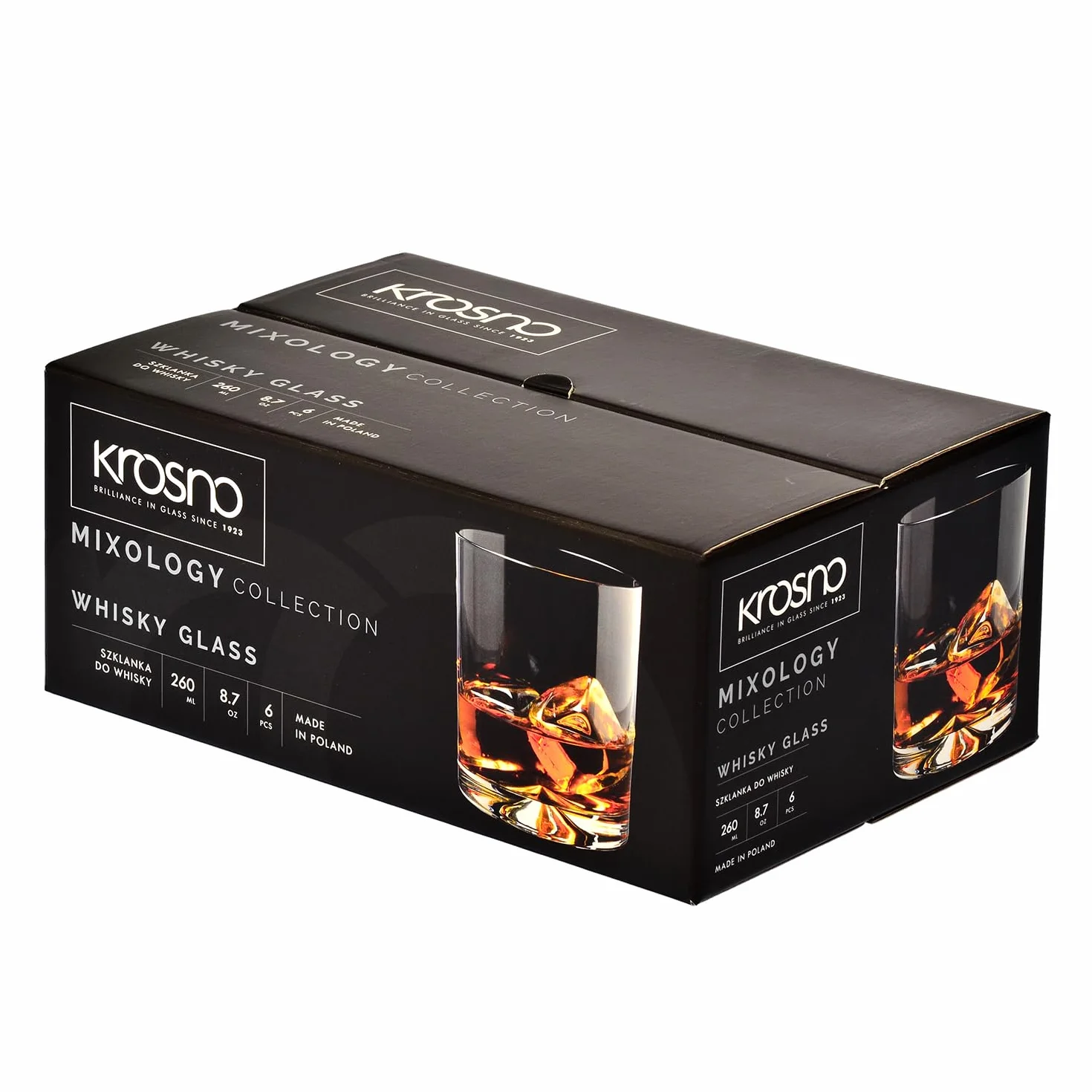 KROSNO Szklanki do Whisky | Zestaw 6 szt. | 260 ML | Kolekcja Mixology | Idealne do Domu, Restauracji i na Przyjęcie | Można Myć w Zmywarce