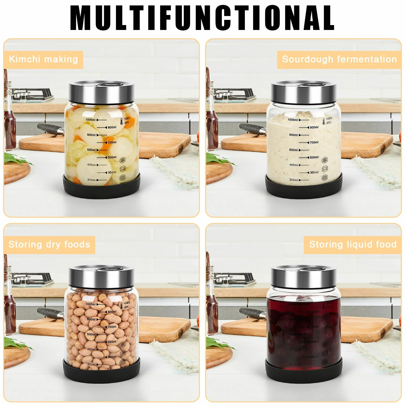 Słoik do fermentacji 1 l z pokrywką i zaworem fermentacyjnym, szklany pojemnik kimchi