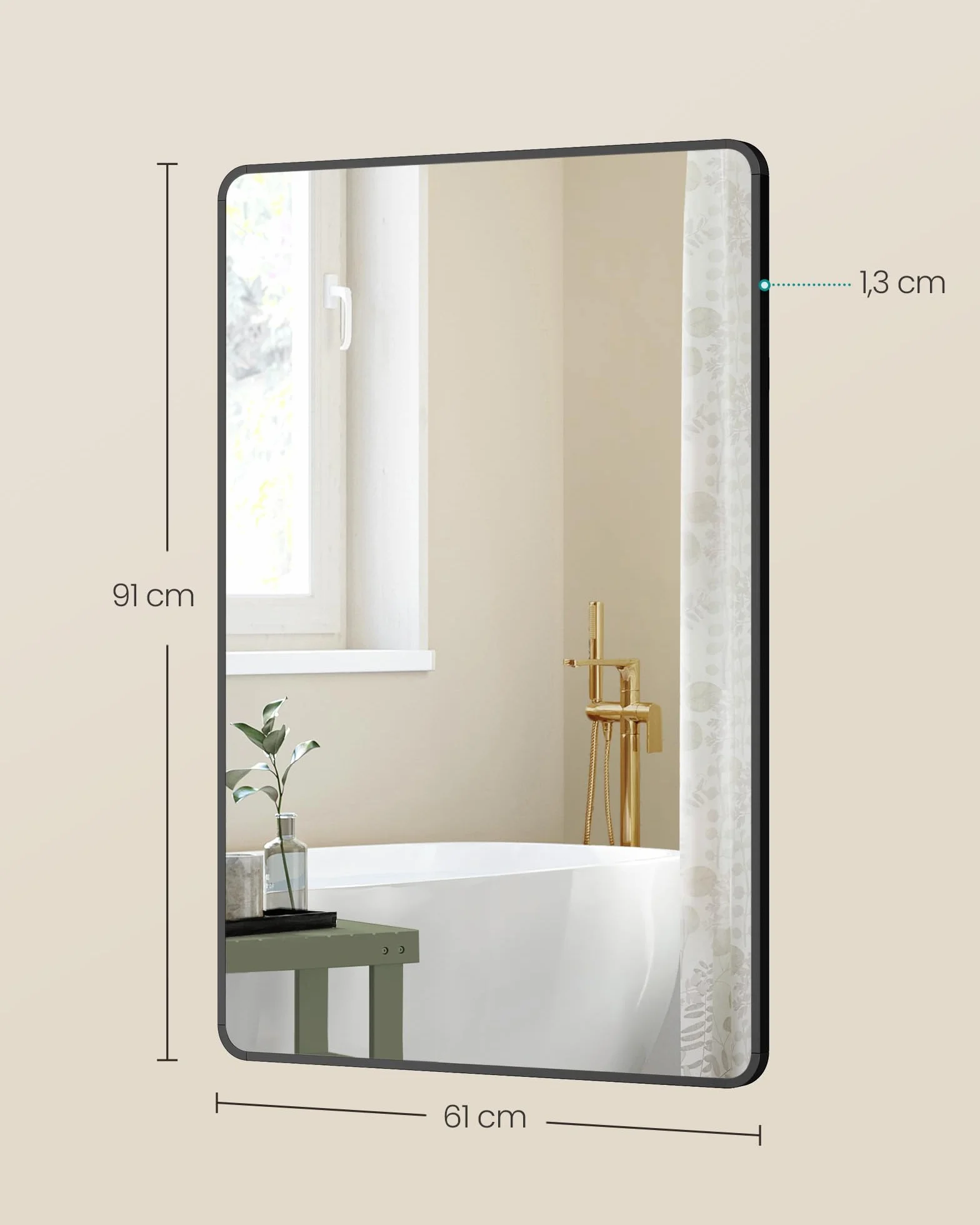SONGMICS LWM010BD01 Lustro łazienkowe, montowane na ścianie, prostokątne, aluminiowa rama, 91 x 61 cm, z folią bezpieczeństwa, 2 opcje montażu, do salonu, sypialni, łazienki, czarne atrament