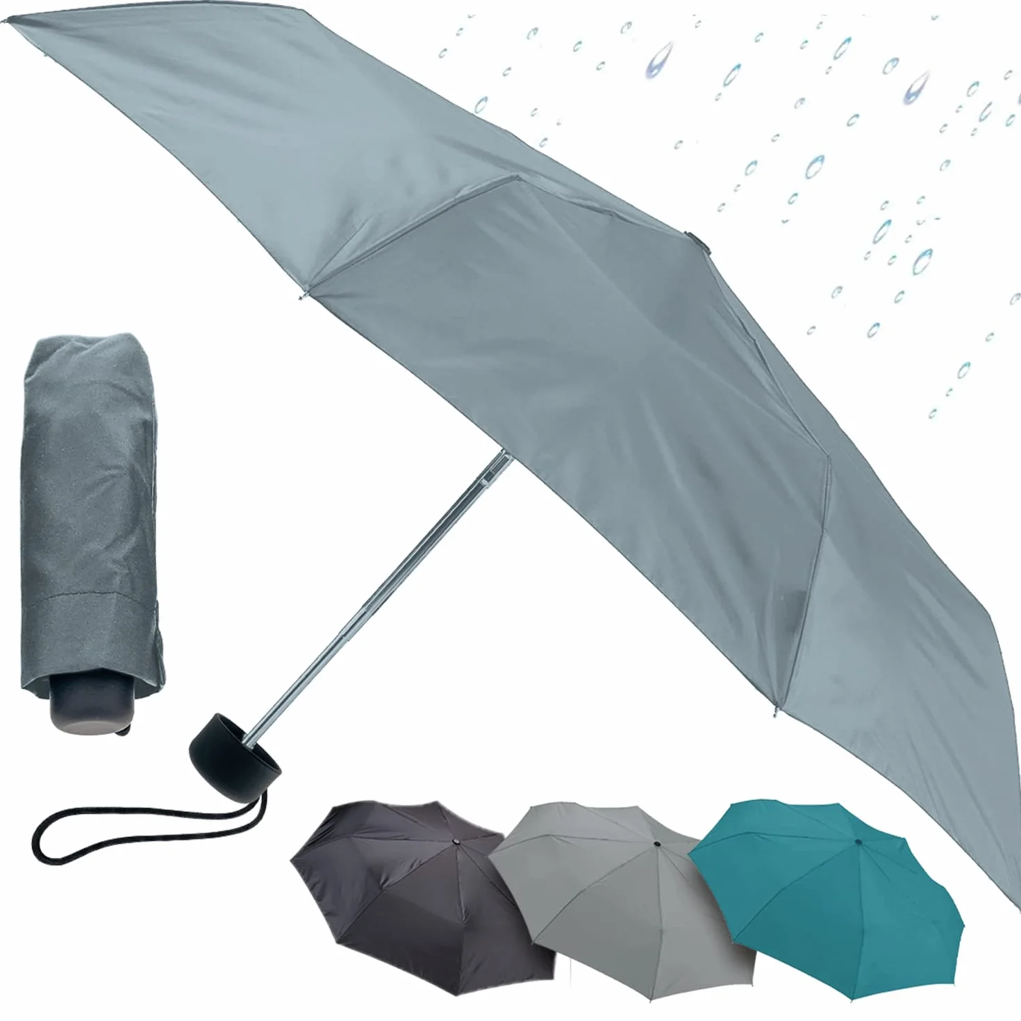 Lewis N. Clark Przenośny mini parasol podróżny, wiatroszczelny i wodoodporny materiał, 1 rok, szary