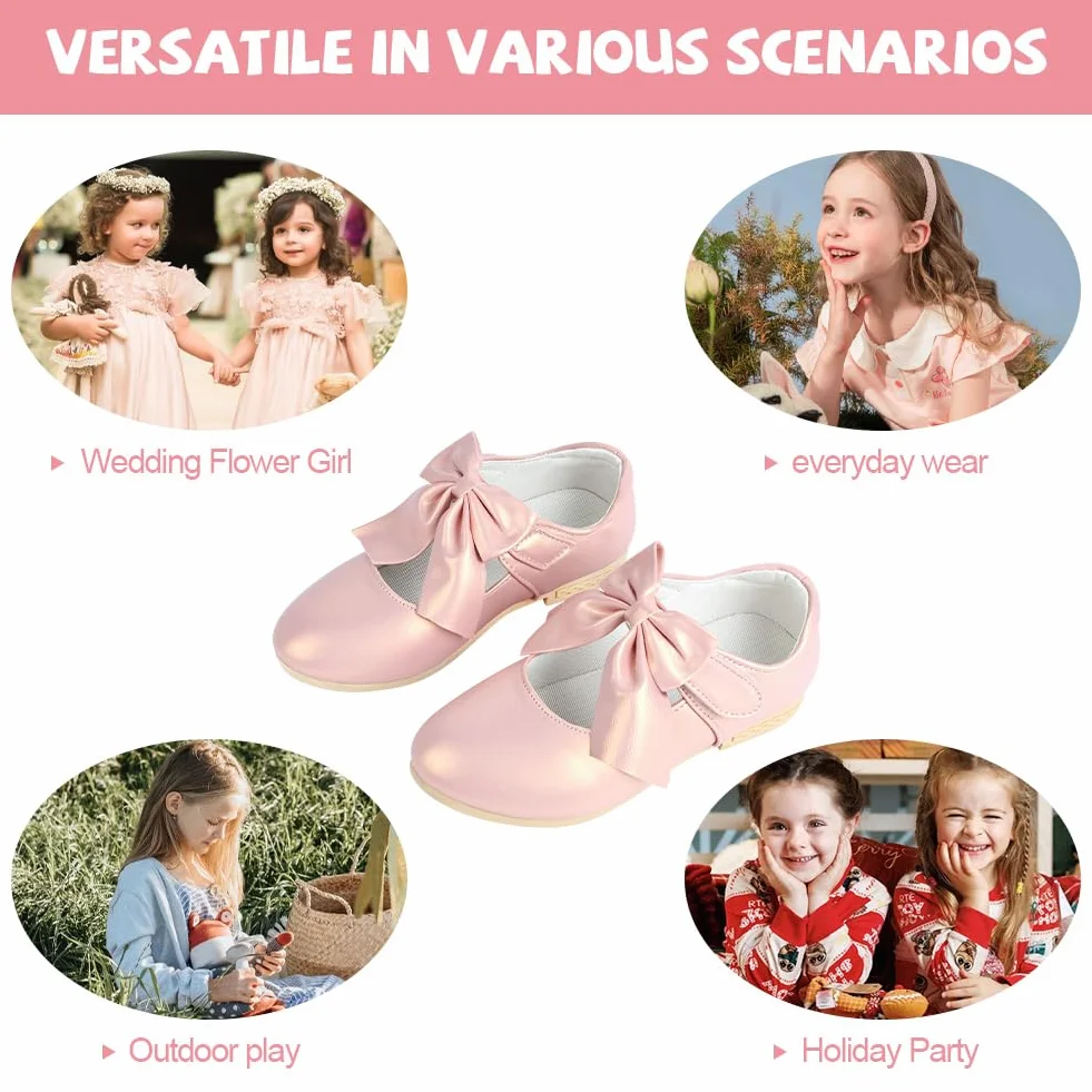 Buty Mary Jane ABOHU dla małych dziewczynek, buty dla księżniczek z kokardką, wieczorowe buty dla maluchów, baleriny, półbuty na wesela, imprezy i codzienne spacery