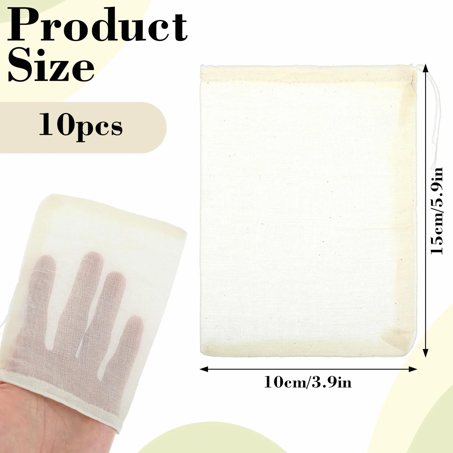 Piriuuo Woreczki na przyprawy, 10 sztuk, 15 x 10 cm, woreczki na przyprawy ze sznurkiem, do gotowania, wielokrotnego użytku, torebki na herbatę do samodzielnego napełniania, torebki bawełniane na