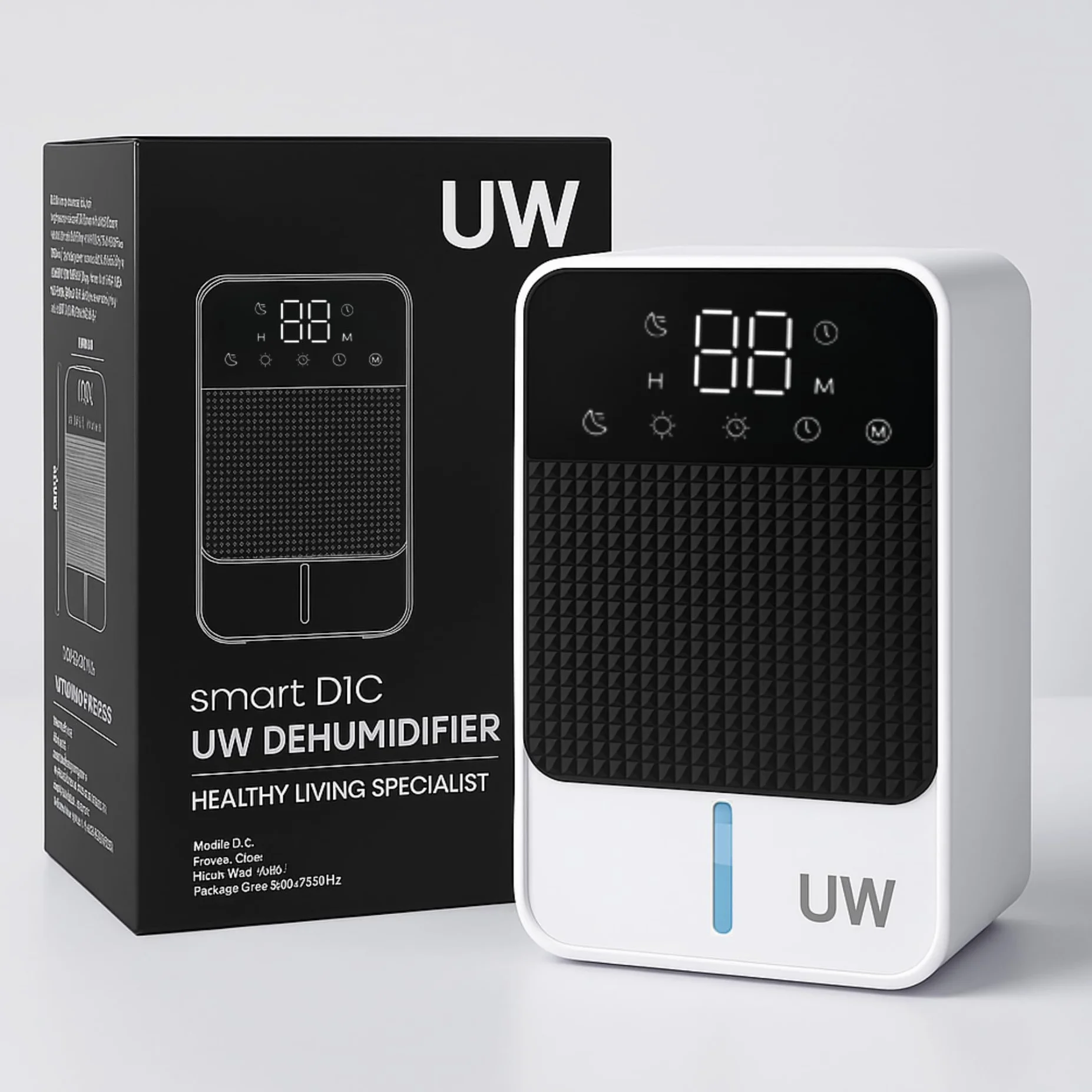Osuszacz powietrza, elektryczny osuszacz powietrza UW Smart D1C, cichy i elektryczny osuszacz powietrza do pomieszczeń do 20 m², 350 ml/dzień (1,2 l), tryb nocny, energooszczędny oczyszczacz powietrza