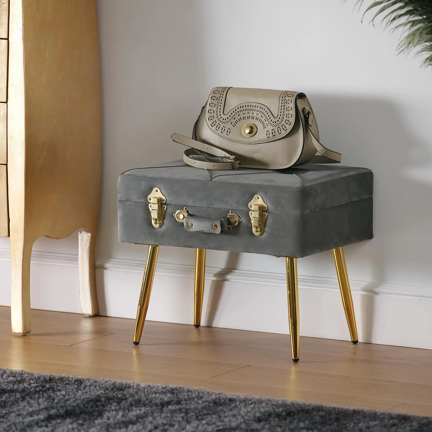 Versa Nóżka łóżka ciemnoszary poliester metal drewno sosnowe MDF 34 x 42 x 50 cm