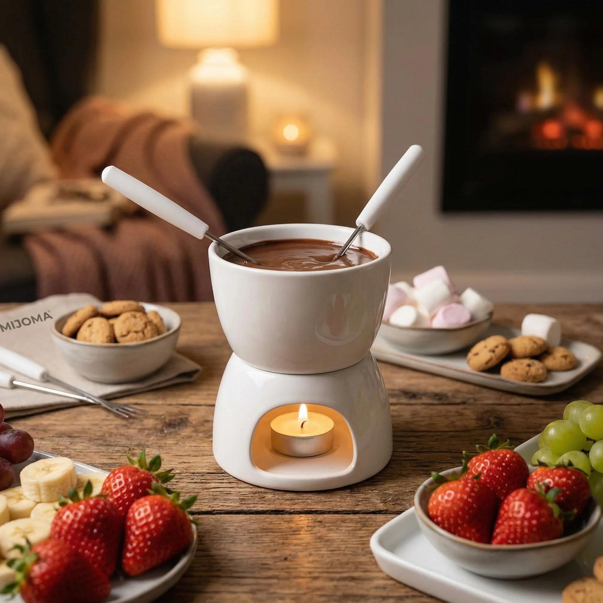 MIJOMA Mini zestaw do fondue czekoladowego biały 2 widelczyki