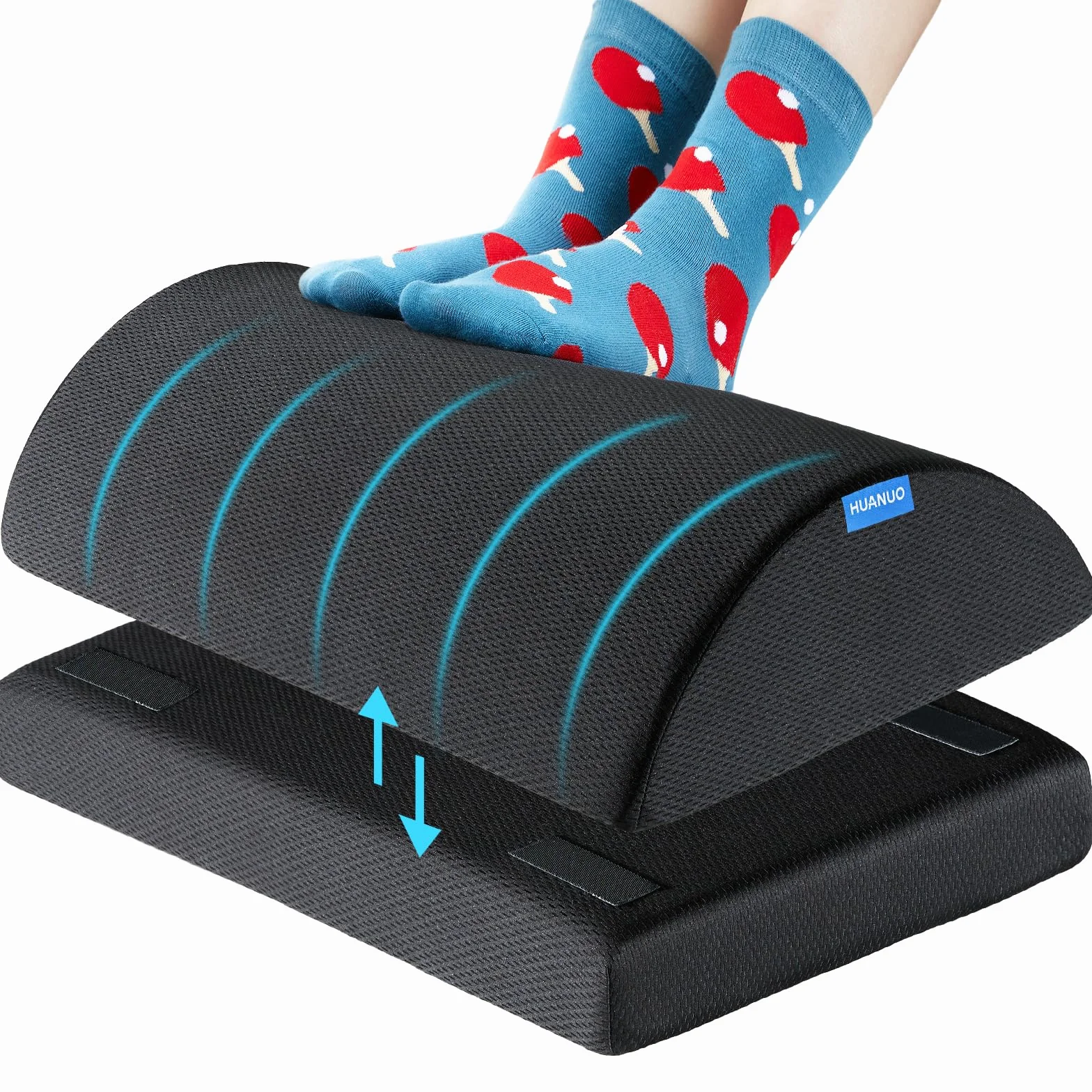 HUANUO Podnóżek na biurko, podnóżek z 2 opcjonalnymi pokrowcami, regulowana wysokość i ergonomiczna półka na nogi do biura i domu – poduszka na podnóżek Footrest