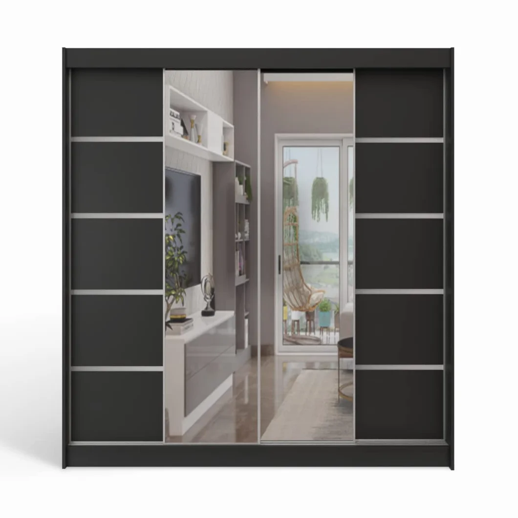 ML Furniture C5 szafa na ubrania z drzwiami przesuwnymi 150x200x58 cm lustra czarny
