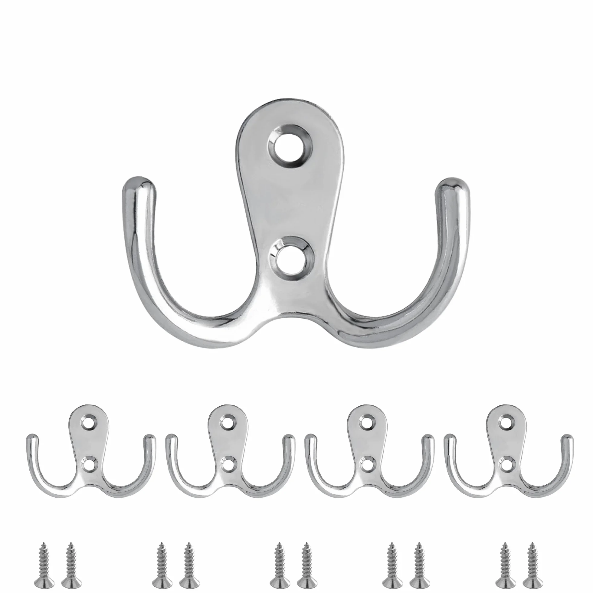 5 sztuk podwójny wieszak na ubrania, srebrny metalowy wieszak ścienny podwójny widelec ze śrubami, haczyki do wieszania drzwi na ubrania, ręczniki, odpowiednie do sypialni, łazienki.
