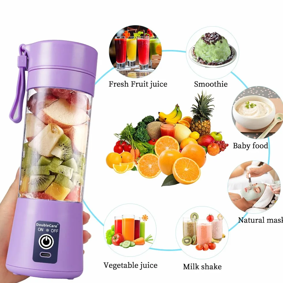 Przenośny blender USB 380 ml, sześć ostrzy, jasnofioletowy