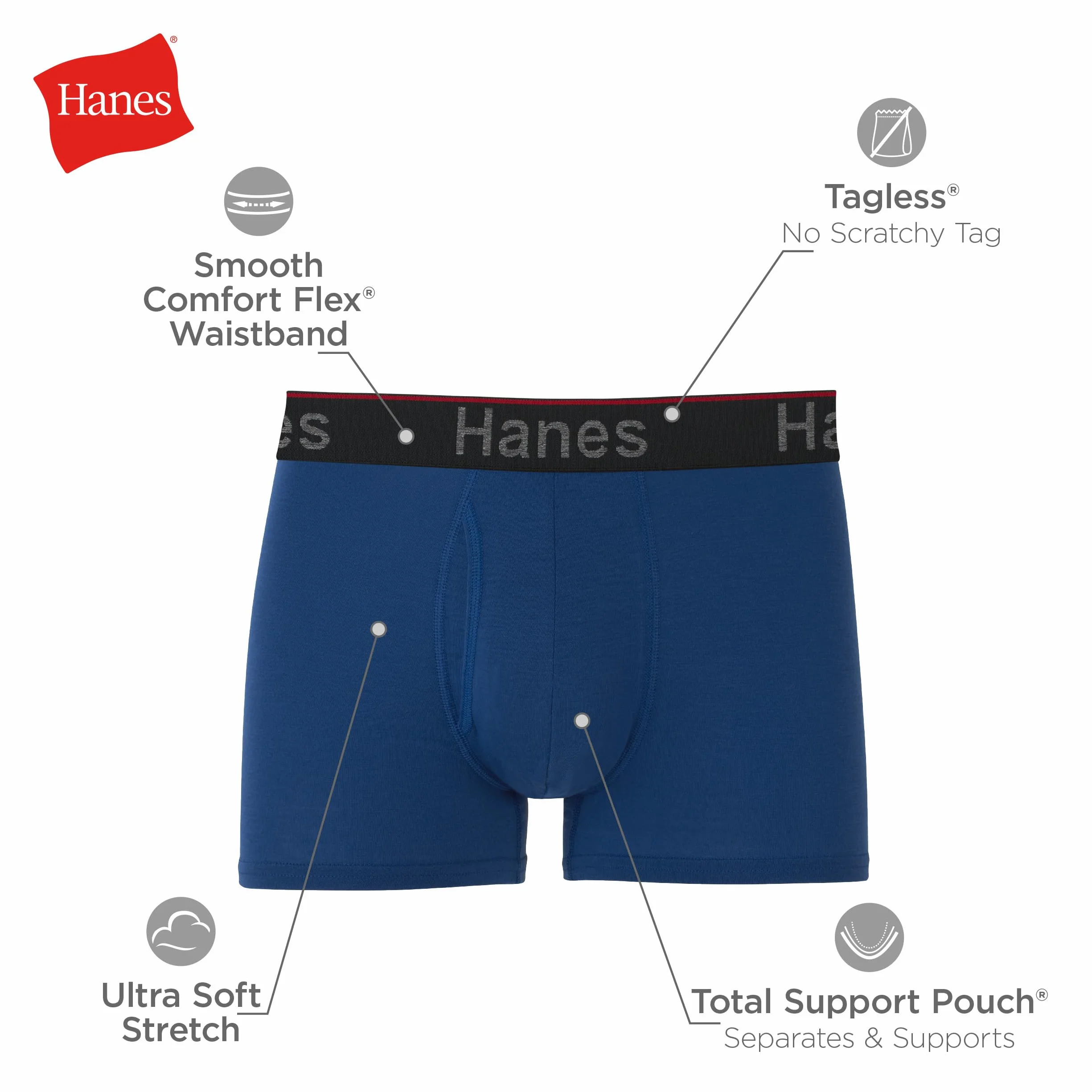 Hanes Men's Moisture-Wicking Anti-Chafing Boxer Briefs, 3-Pack in Black/Blue/Olive, X-Large