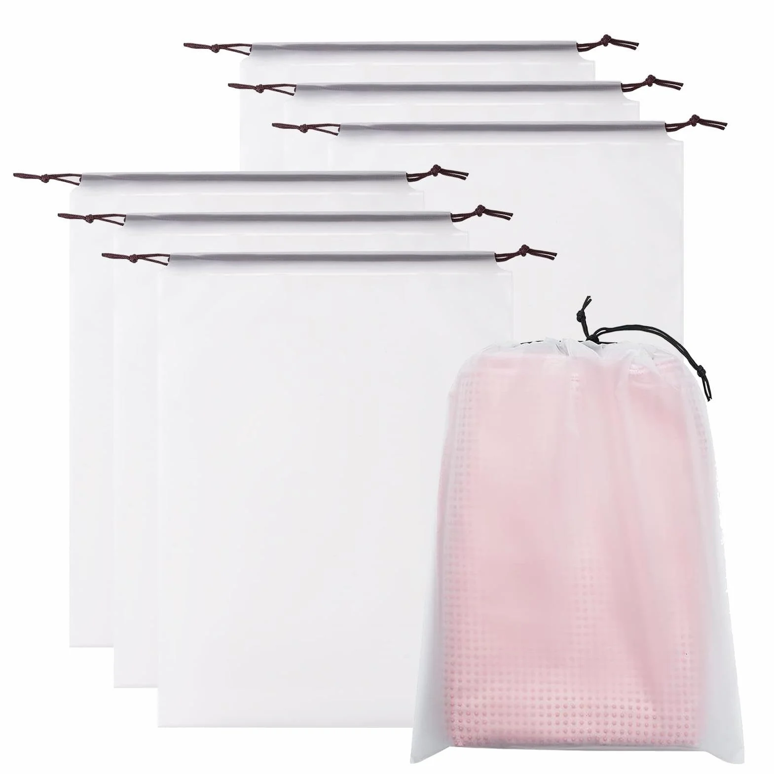 Shoe Bag 6-Piece Transparent Drawstring Backpack Large Clear Travel Organizer Pouches for Shoes Portable Storage Suitcase Train Travel Durable Lightweight