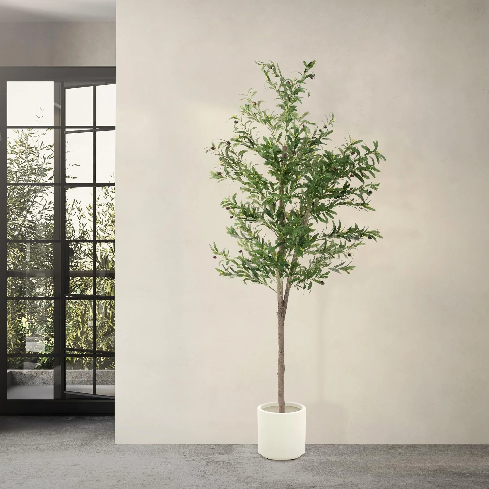 ML-Design Sztuczne Drzewo Oliwne 210 cm Duza Roslina Sztuczna z Naturalnym Pniem Drewna i Owocami Plastikowa Roslina w Doniczce do Uzytku Wewnetrznego i Zewnetrznego Realistyczne Drzewo Salonu i Biura