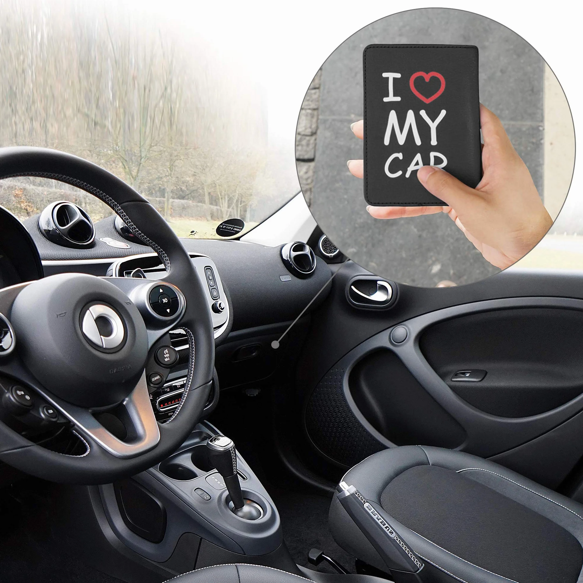 kwmobile Etui na dowód rejestracyjny pojazdu z przegródkami na karty - sztuczna skóra etui torebka certyfikat dopuszczenia - Don't Touch My Car biały czarny, biały, czerwony, czarny., M