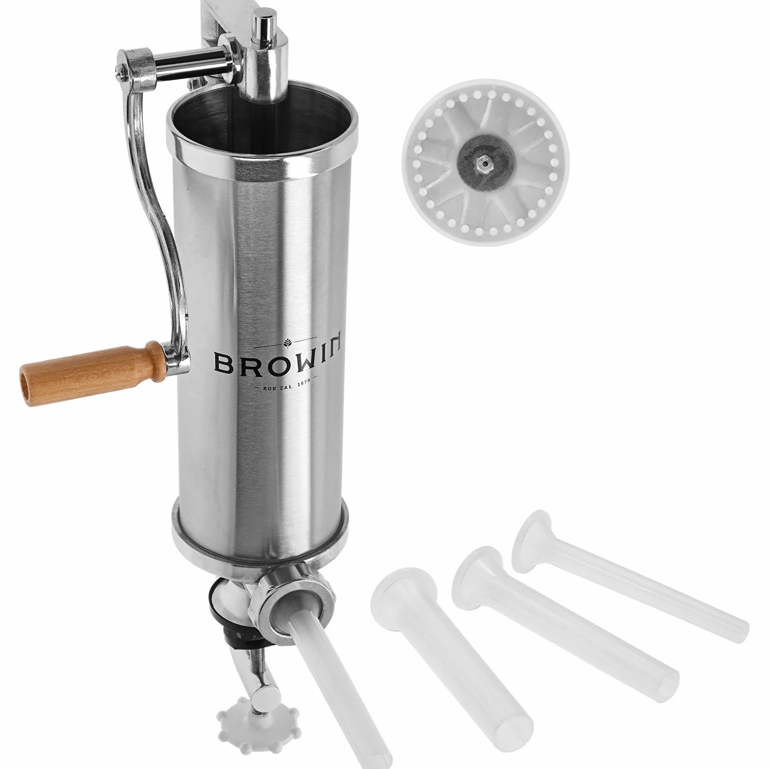 Browin Ręczna nadziewarka pionowa 2,5 kg stal nierdzewna 4 lejki 14-25 mm