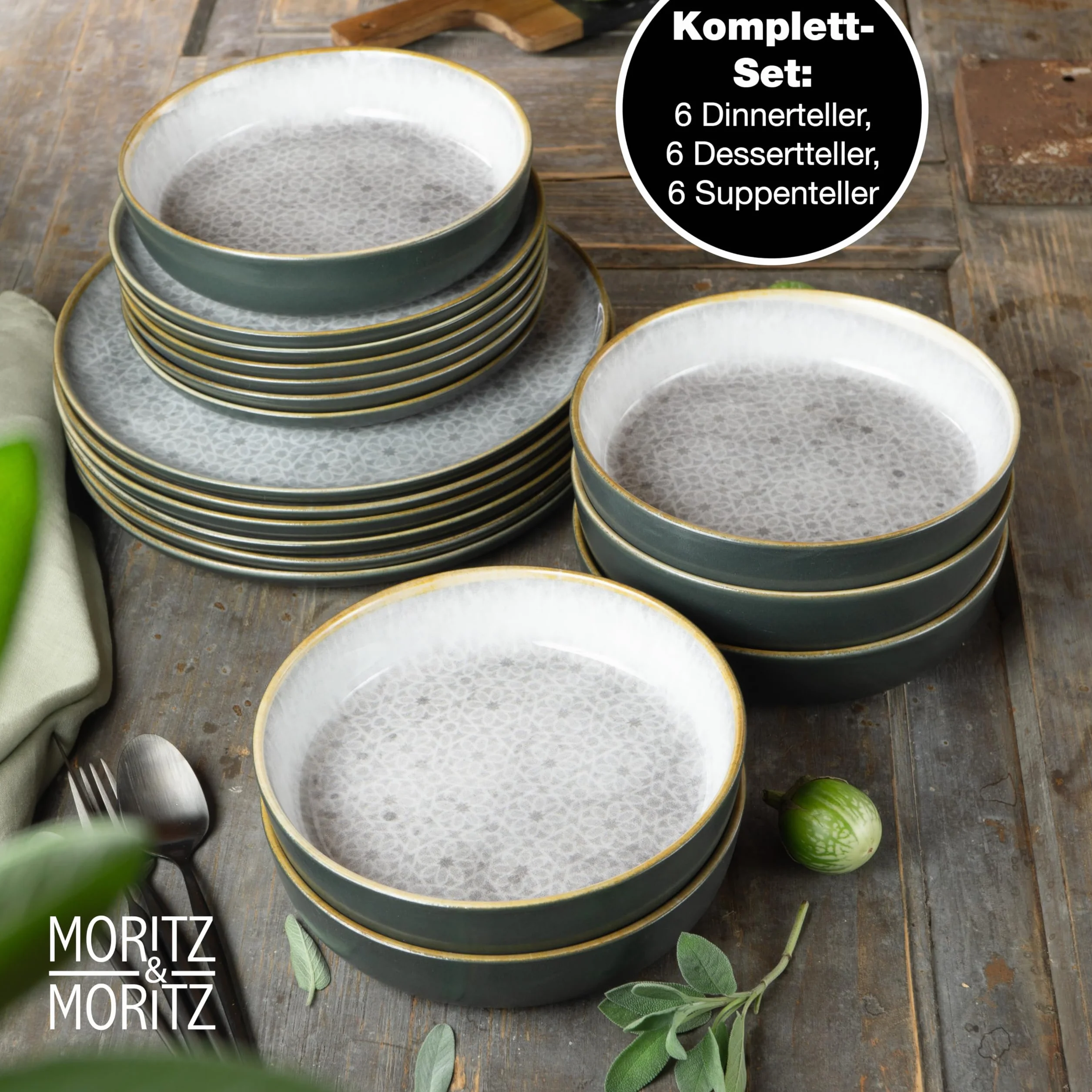 Moritz & Moritz TERRA 18-częściowy zestaw naczyń porcelanowych dla 6 osób subtelna szarość
