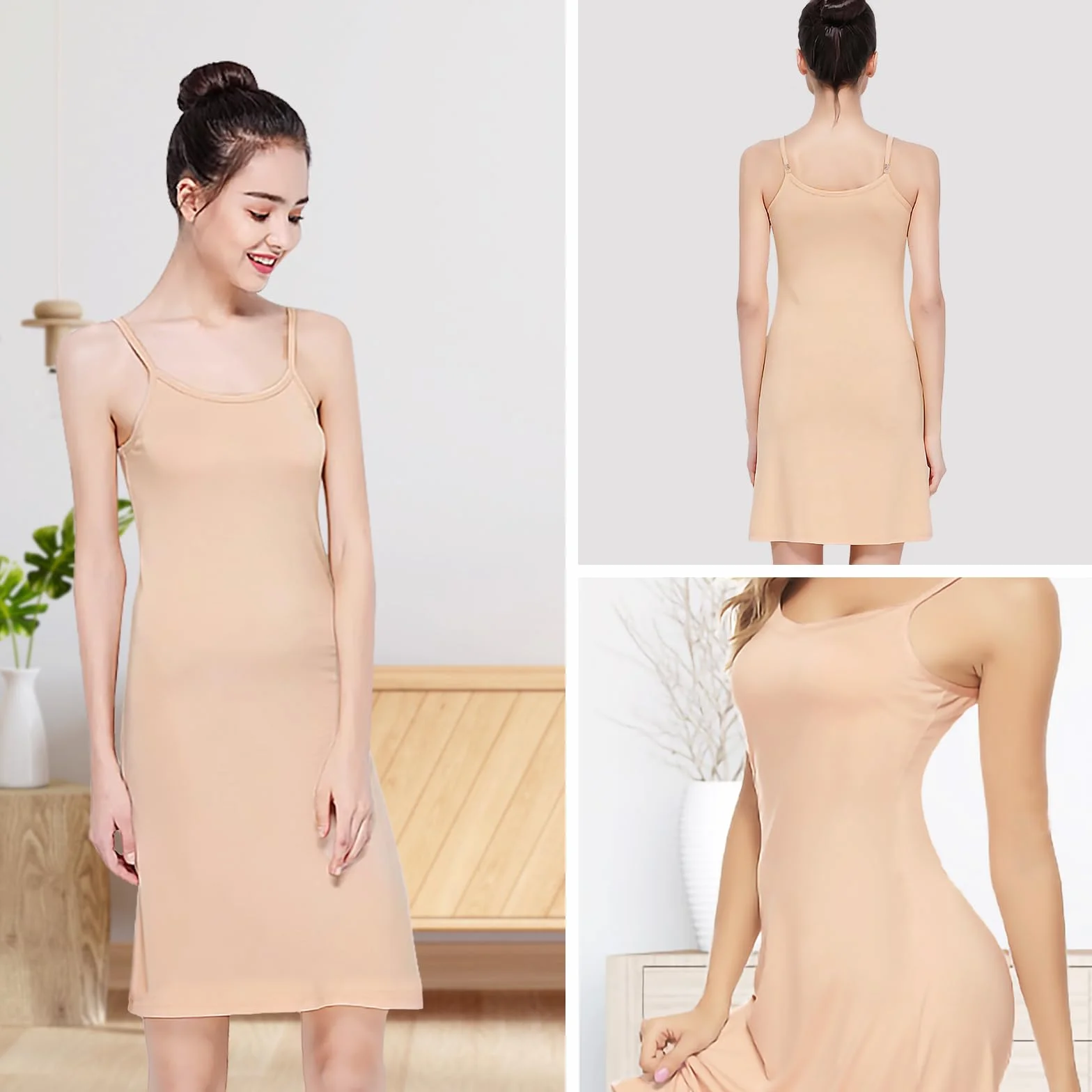 Aomig Damska bielizna, letnia koszula nocna z ramiączkami spaghetti, regulowane ramiączka, dekolt w serek, mini slip, długość do kolan / długa halka, damska sukienka letnia