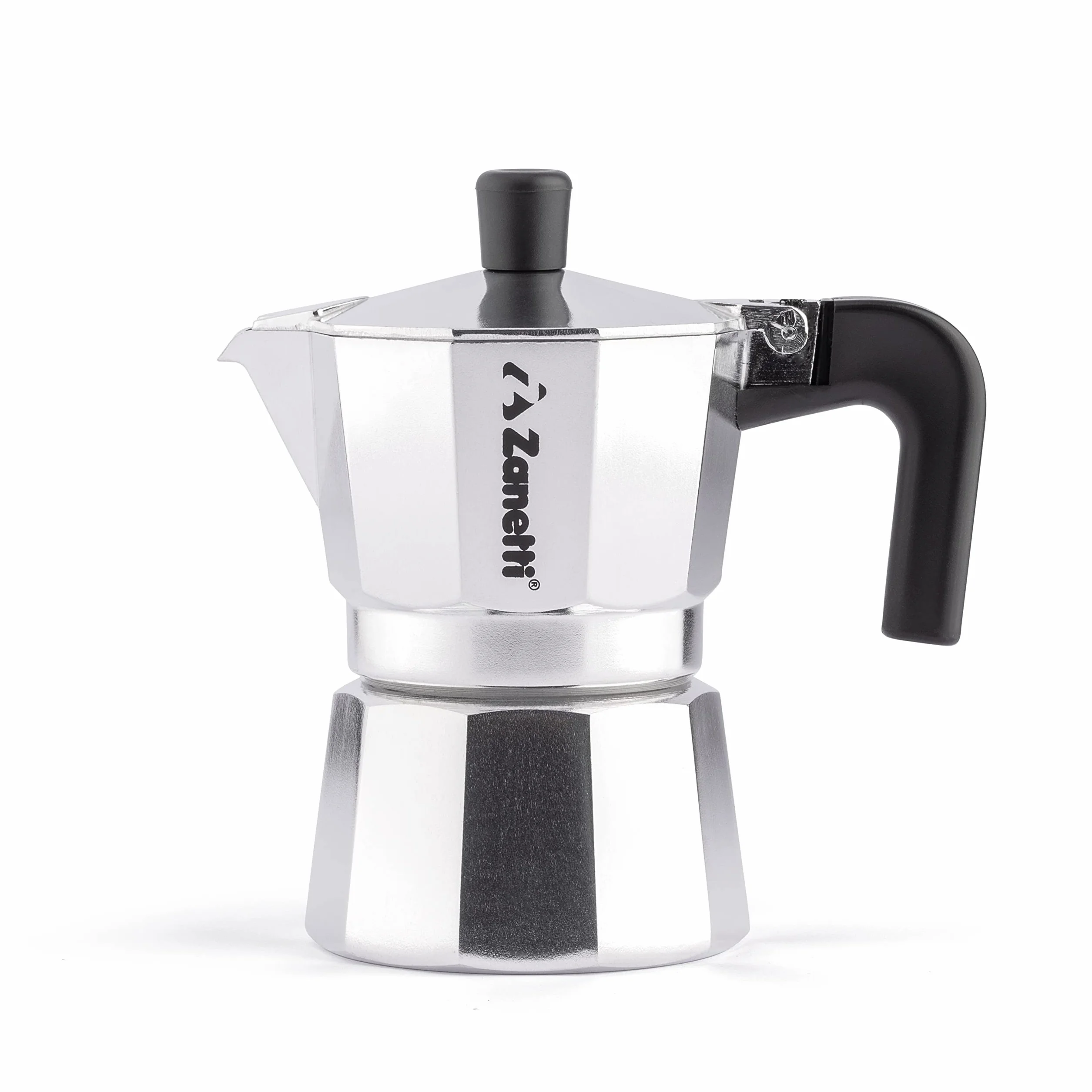 Zanetti, Mama Aluminiowy dzbanek do kawy Mocha, ekspres do kawy, 2 filiżanki, ekspres do kawy z systemem zapobiegającym kapaniu, uszczelnienie silikonowe, ergonomiczny uchwyt