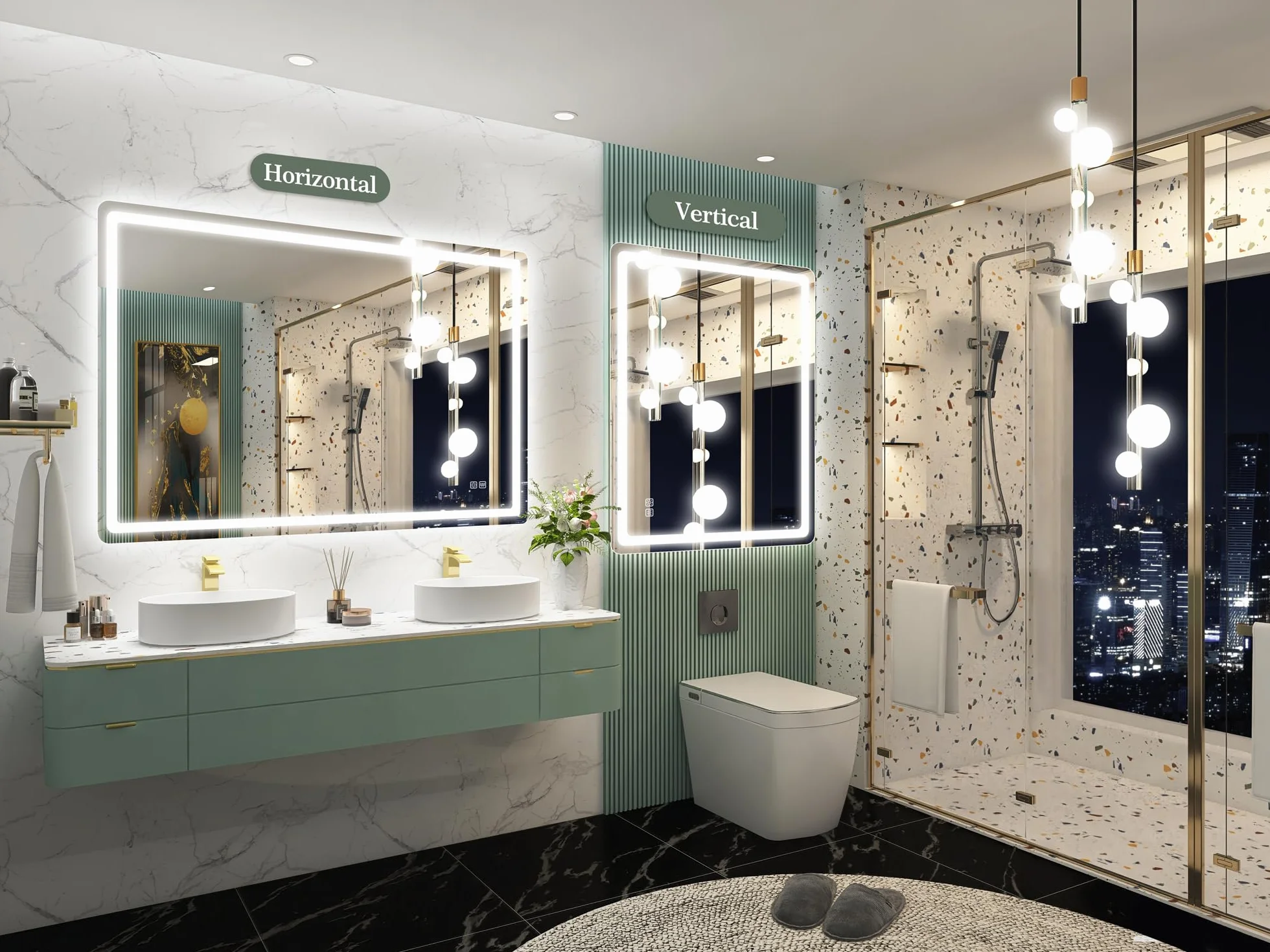 STARLEAD Lustro-LED-łazienka z oświetleniem 100x70cm, lustro LED z 3 kolorami światła, przeciwmgielne, ściemnialne, pamięć, IP44, szkło hartowane, poziome/pionowe