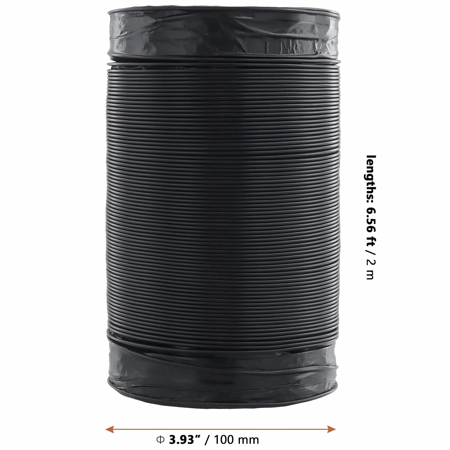 Rura wylotowa PCW 2 m x 100 mm, czarna, aluminiowa, elastyczna z 4 obejmami, wąż wentylacyjny Aluflex