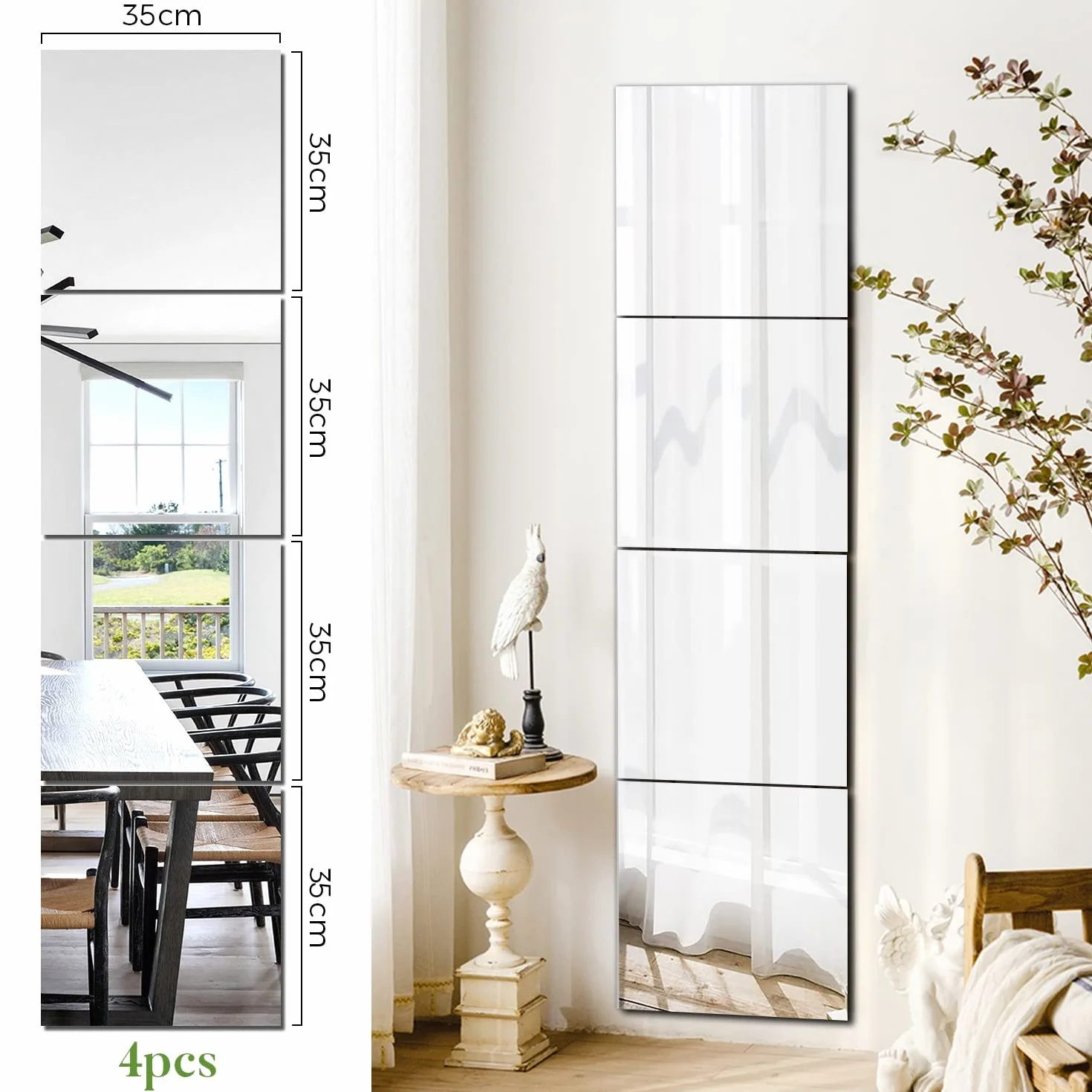 Lustro naklejane lustro z płytek lustrzanych samoprzylepne 35x35 HD DIY lustro do drzwi lustro pełnopostaciowe klejenie na ścianę do sypialni salonu szafka drzwi
