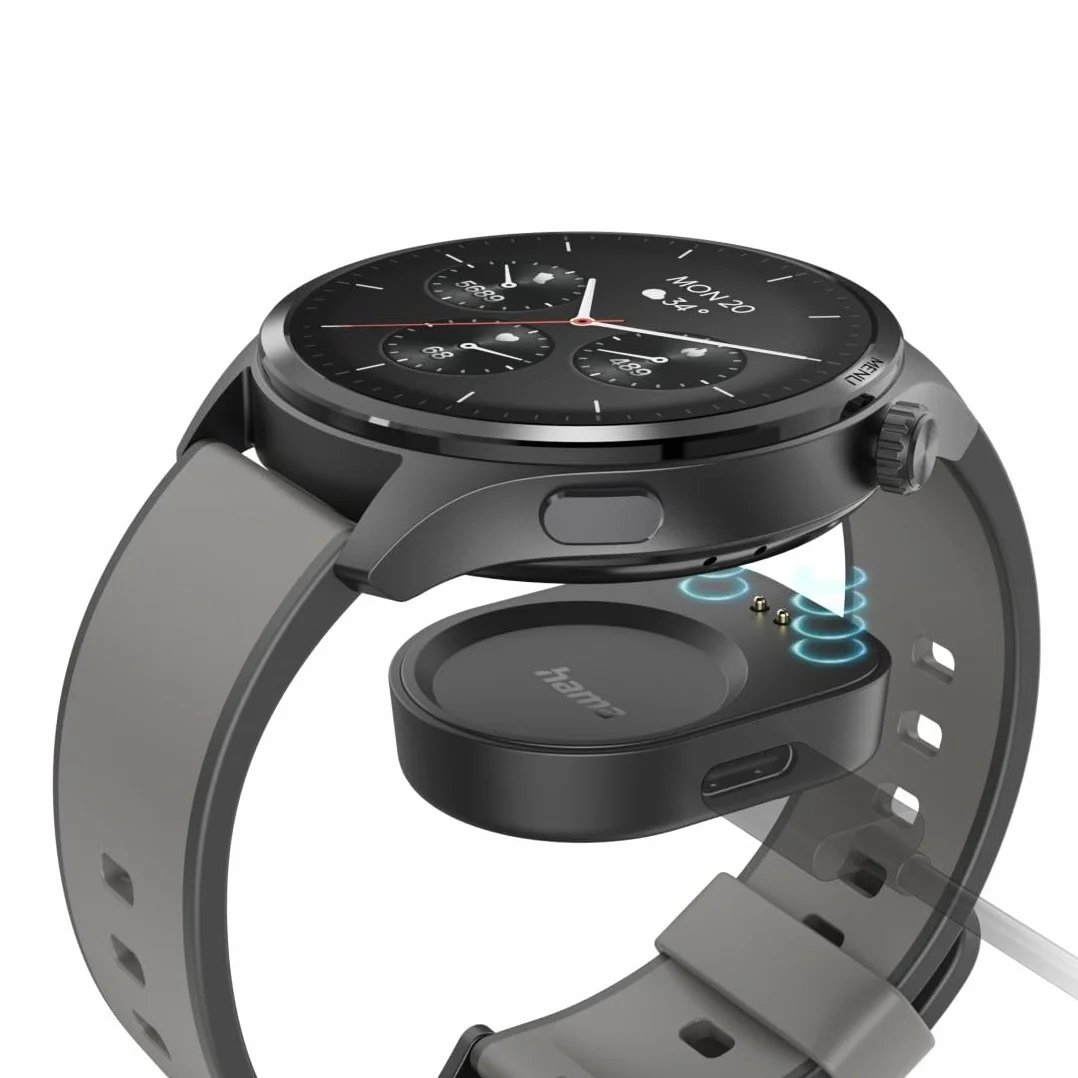 Hama Smartwatch 9000 (pamięć muzyki, kolorowy wyświetlacz AMOLED 1,43" szkło panda, GPS, funkcja telefonu, wodoszczelny, WhatsApp, asystent głosowy, monitor snu, 110 trybów sportowych, krokomierz)