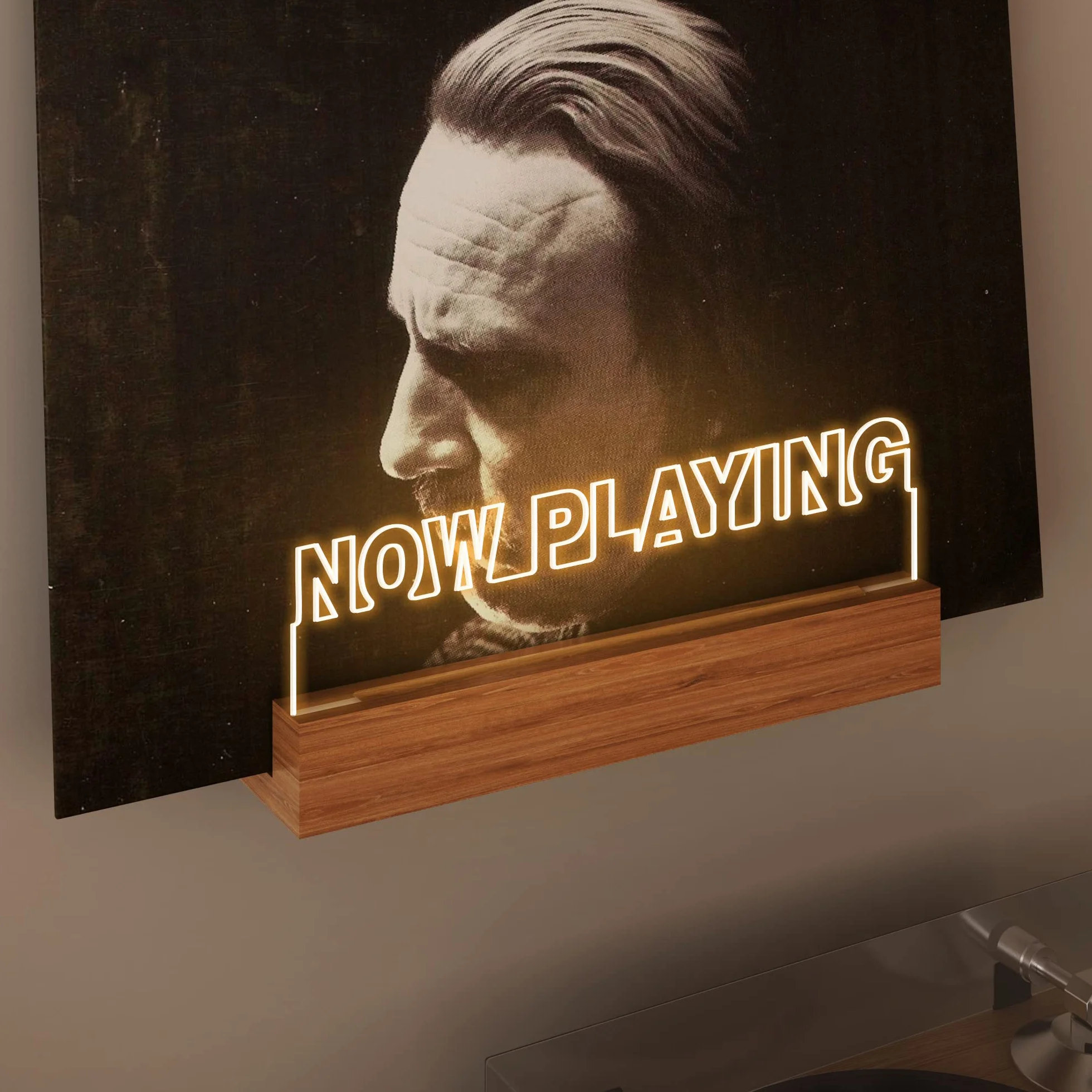 Vinyl Record Stojak ścienny drewniany akrylowy uchwyt do przechowywania z ciepłym białym światłem