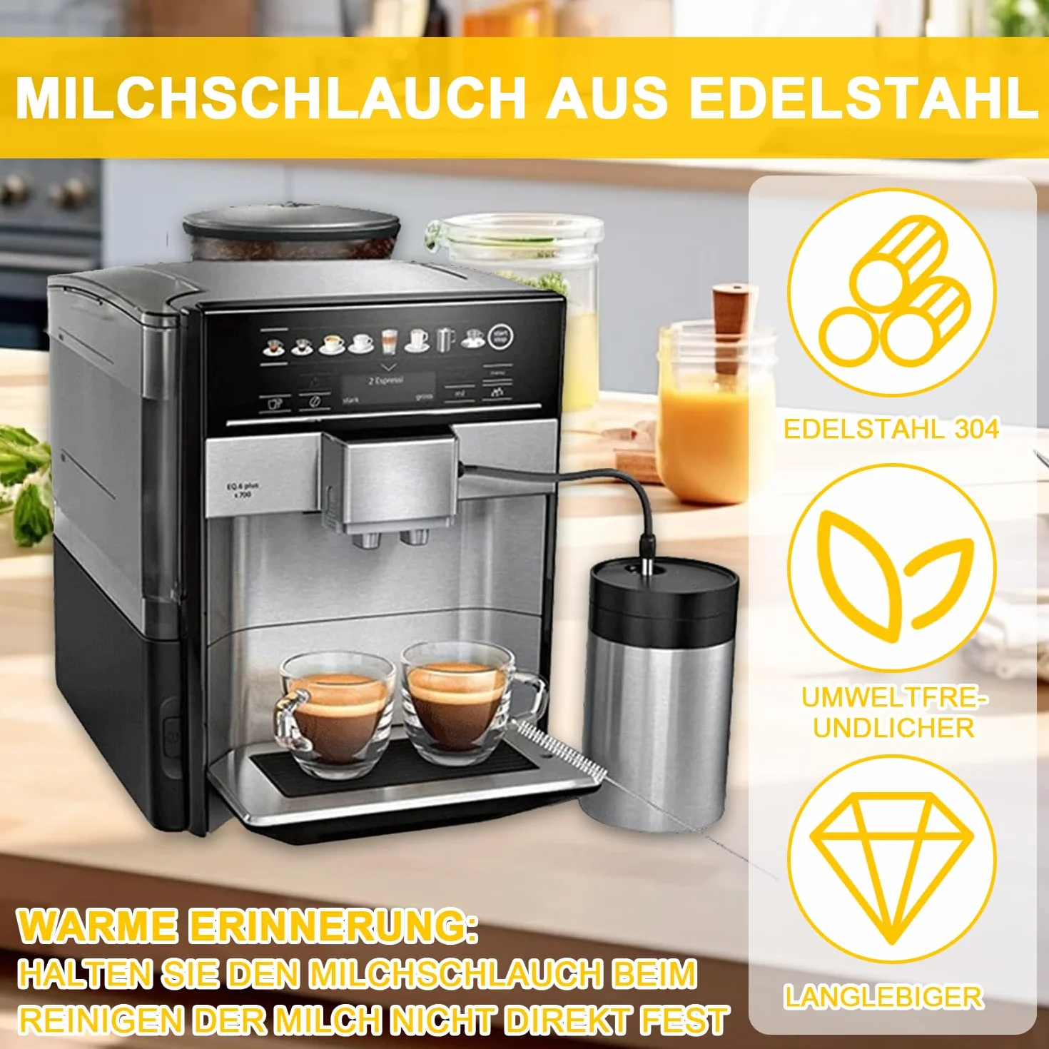 Wąż do mleka kompatybilny z Siemens Eq6 Bosch Veroaroma ekspres do kawy, stal nierdzewna, szczoteczka do czyszczenia