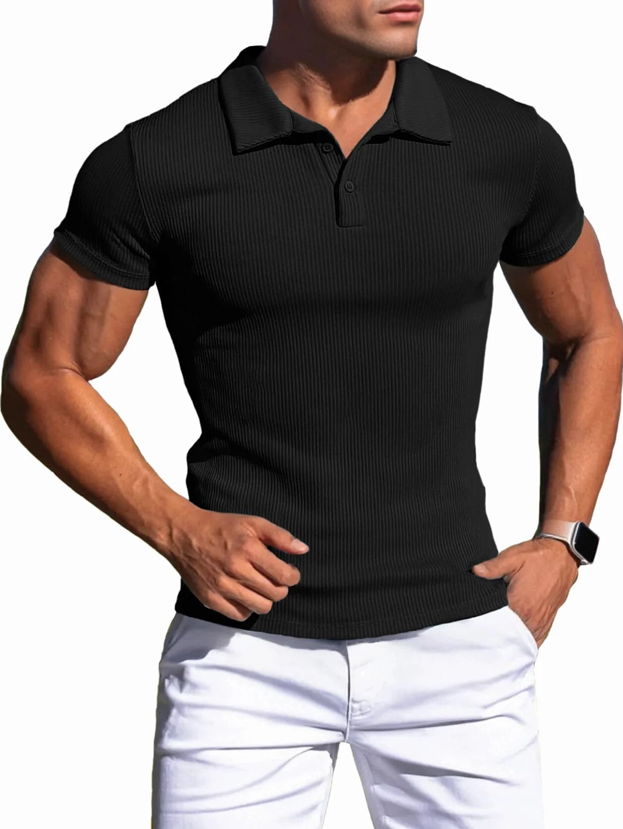 Koszulka polo męska z długim rękawem/krótkim rękawem,Męskie rozciągliwe koszulki mięśniowe,Casualowa koszulka żebrowana,Golf treningowy